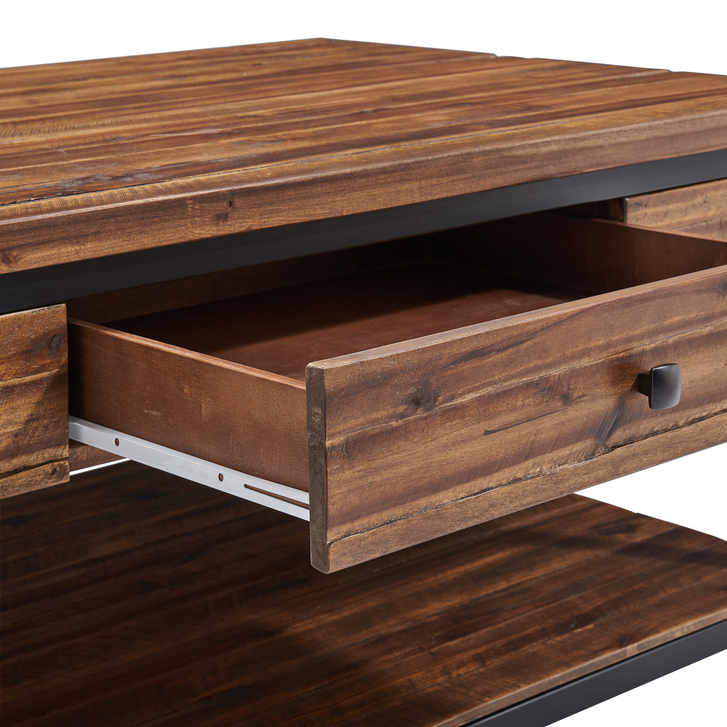 Claremont 48" Rustic Wood Coffee Table with Drawer and Shelf