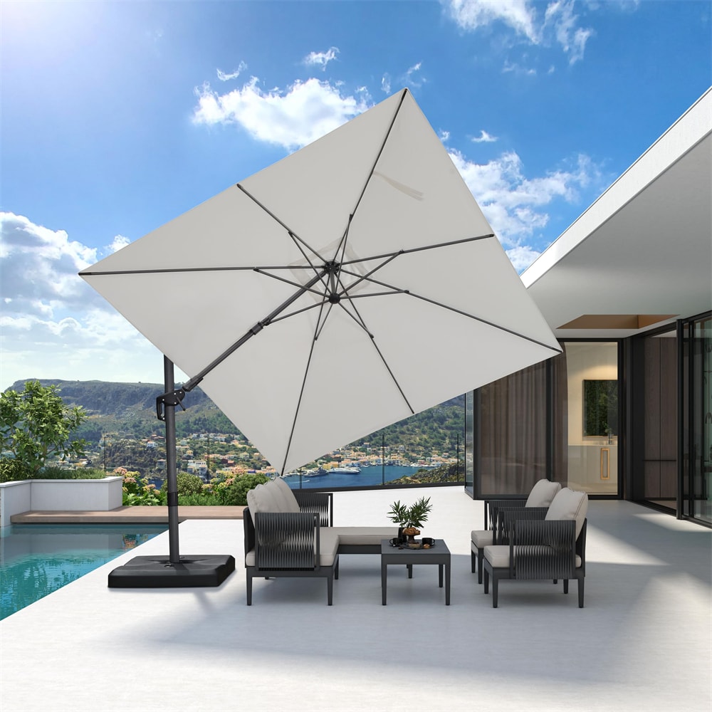 PURPLE LEAF LS04XHSDXZ10-WH 10-ft Aluminum White Crank Cantilever Patio Umbrella