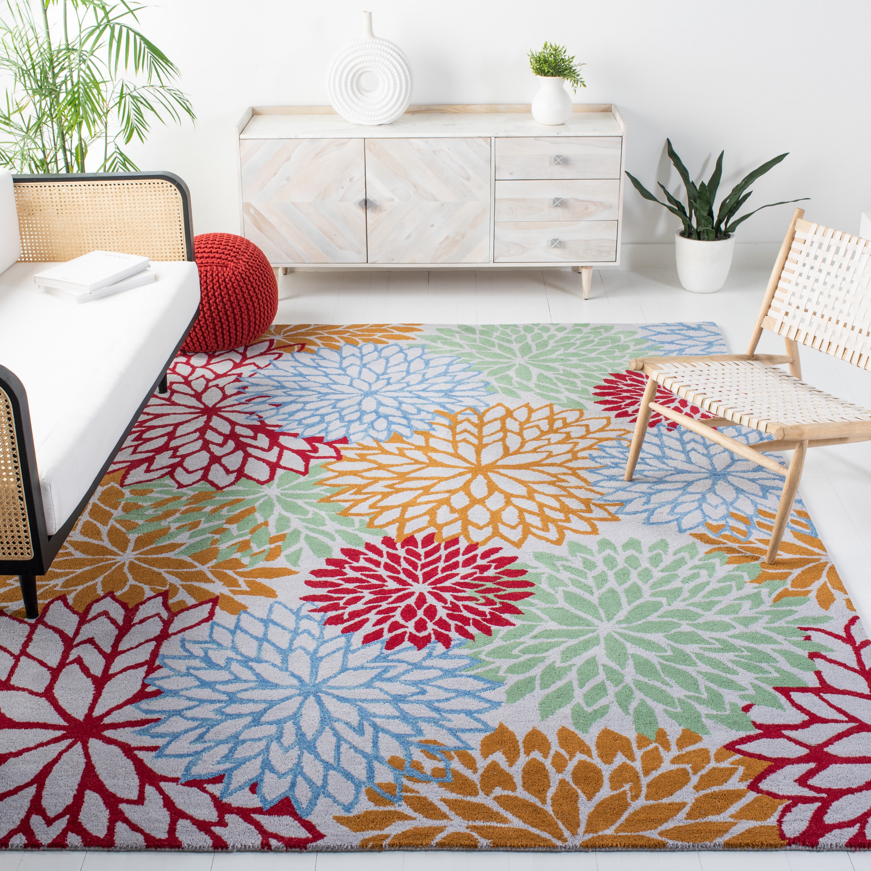 Safavieh BLM790M-8 Blossom Cyra 8 x 10 (ft) Tufted Wool Blue/Beige Rectangular Indoor Floral/Botanical Bohemian/Eclectic Area rug