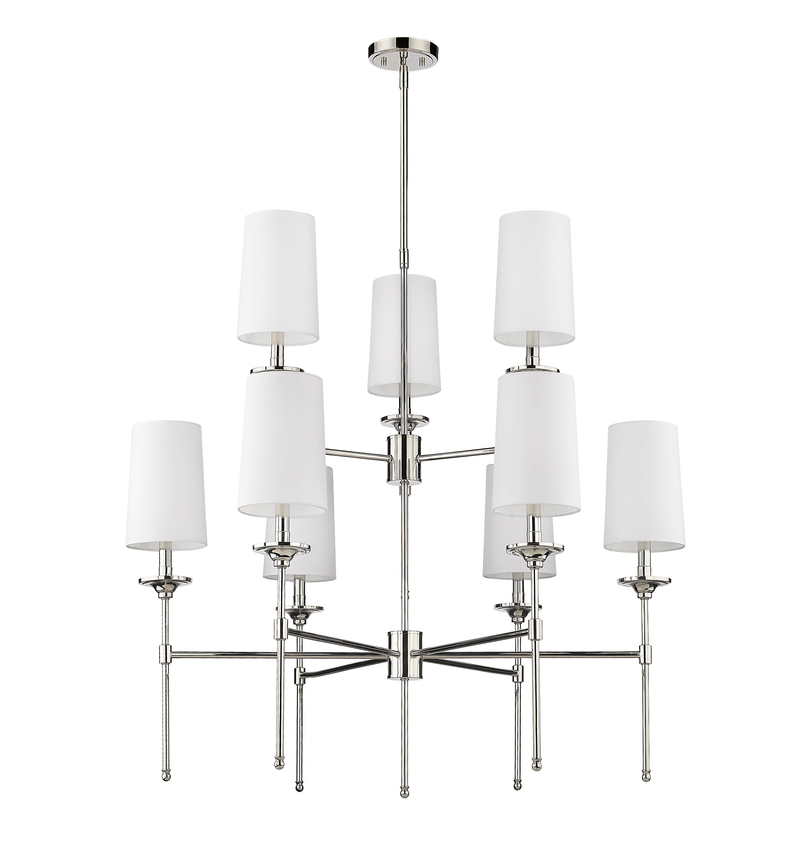 Polished Nickel 9-Light Chandelier with Off-White Shades