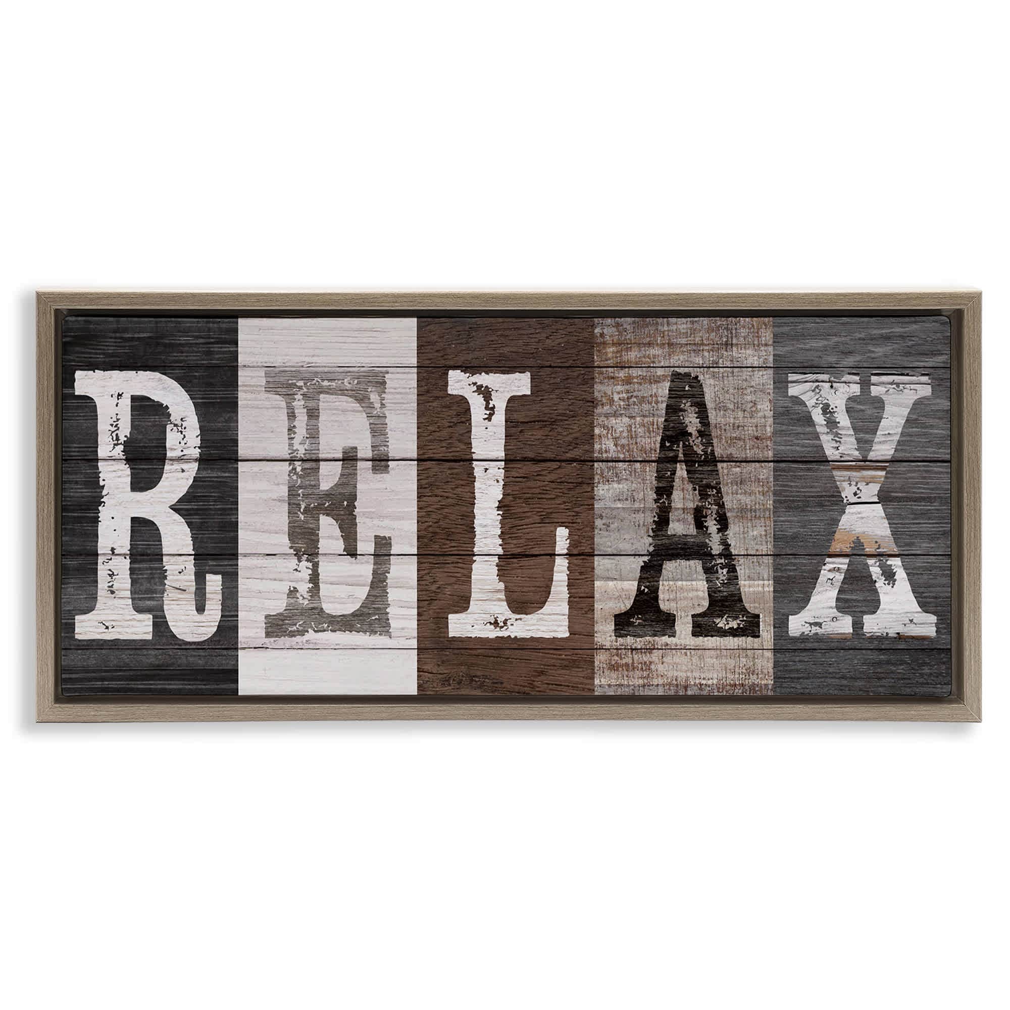 Stupell Industries BT-952-FFE-13X30 Rustic Bathroom Relax Letters Floating Frame design by Susan Arnot
