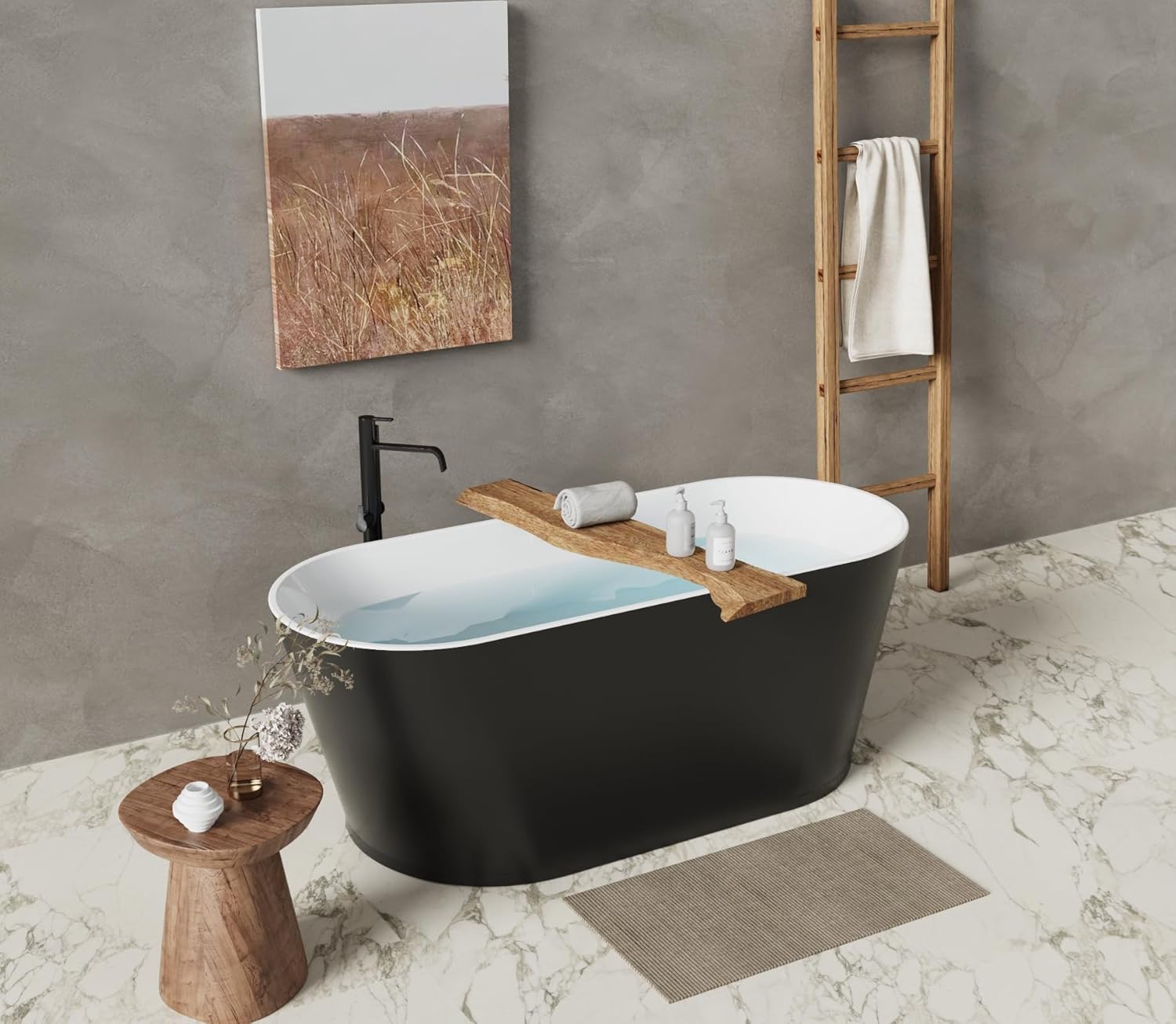 Qeetex PHO14UWQZI6 67 inch Acrylic Freestanding Contemporary Soaking Bathtub with Stainless Steel Pop Up Drain and Overflow Option UPC Certified Black
