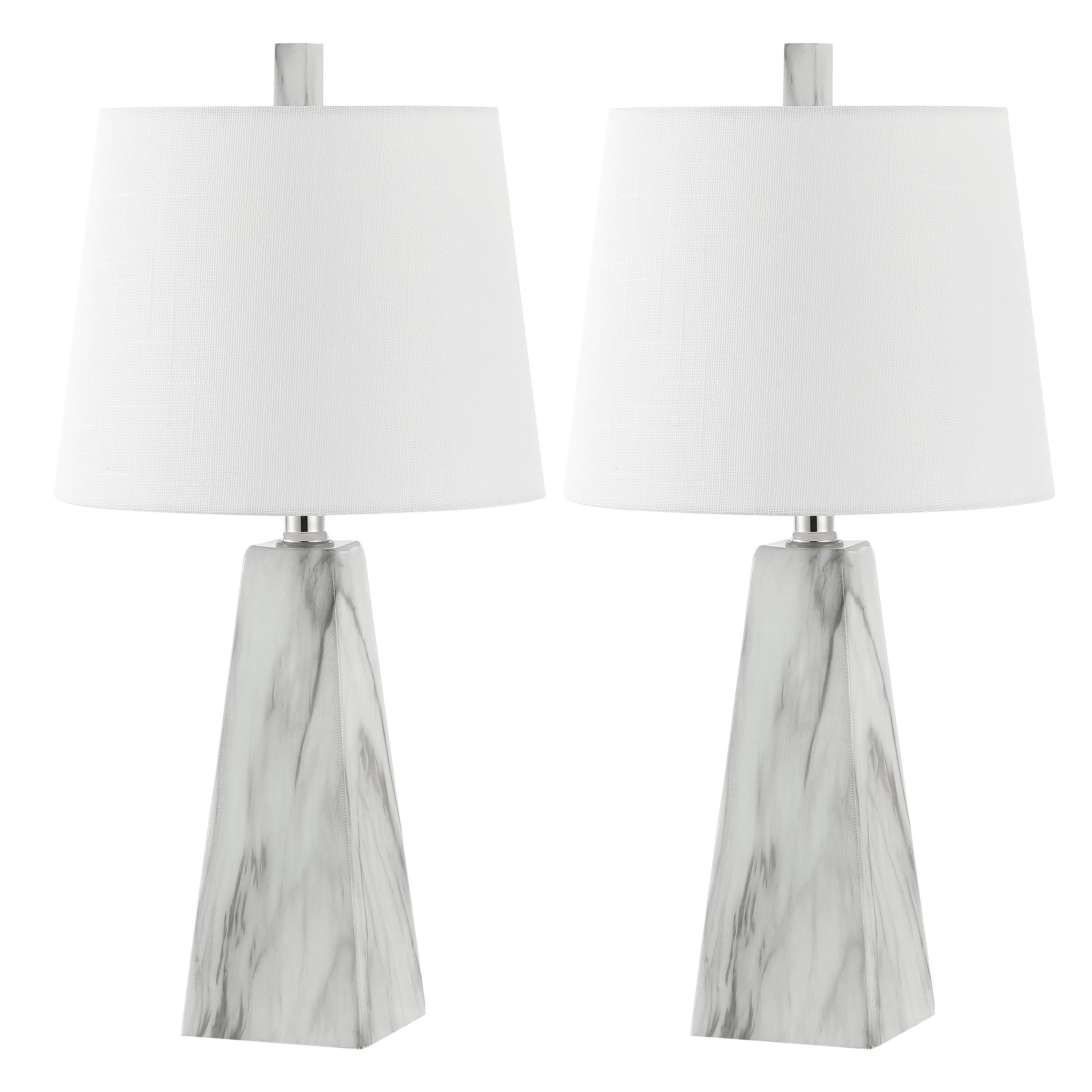 Owen 20.5" White Marble Finish Resin Table Lamp Set with Linen Shade
