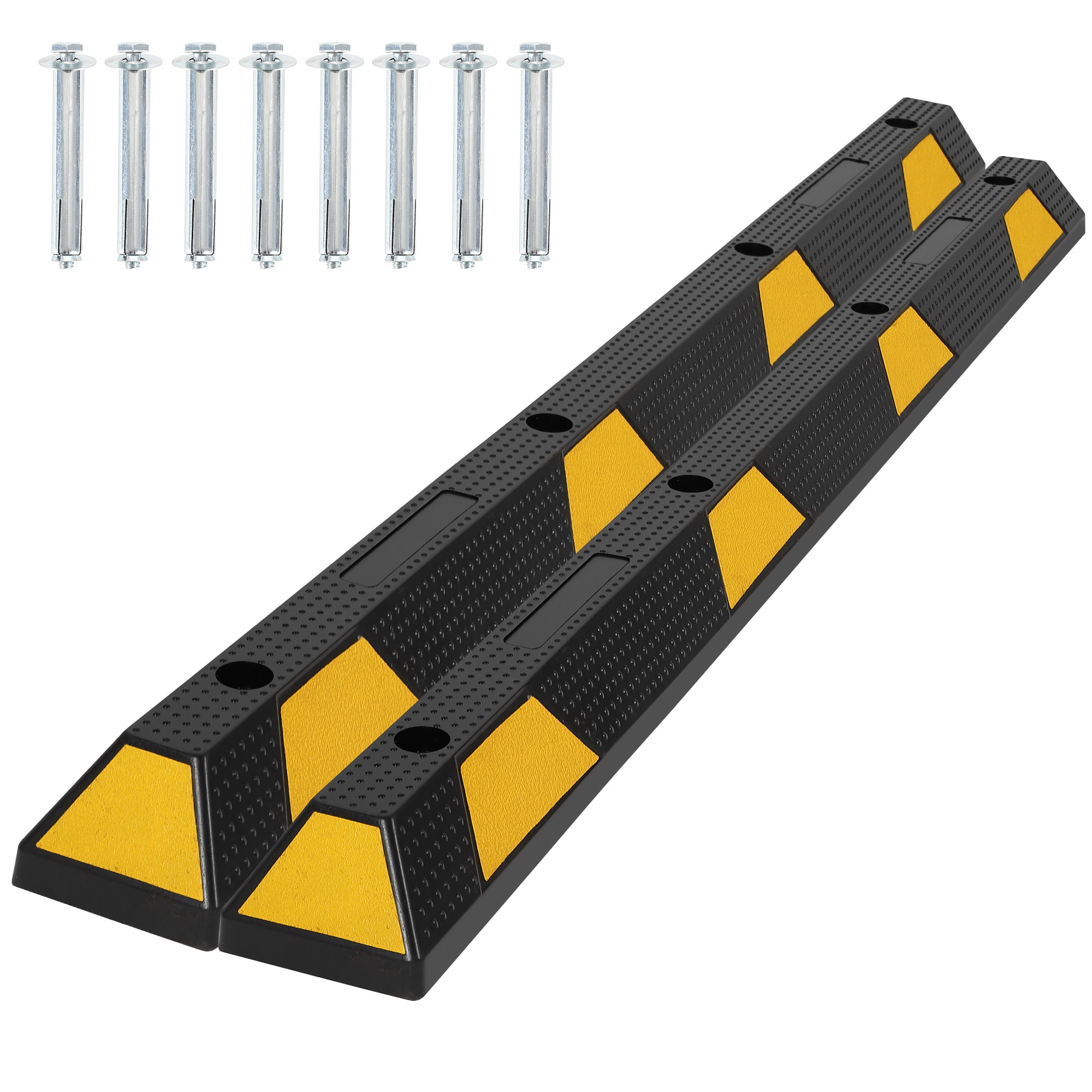 IdealHouse 2 Pack 72 Inch Heavy Duty Rubber Parking Curb - Garage Floor Wheel Stopper with Reflective Stripes - Parking Stopper for Garage Vehicles Truck Driveway