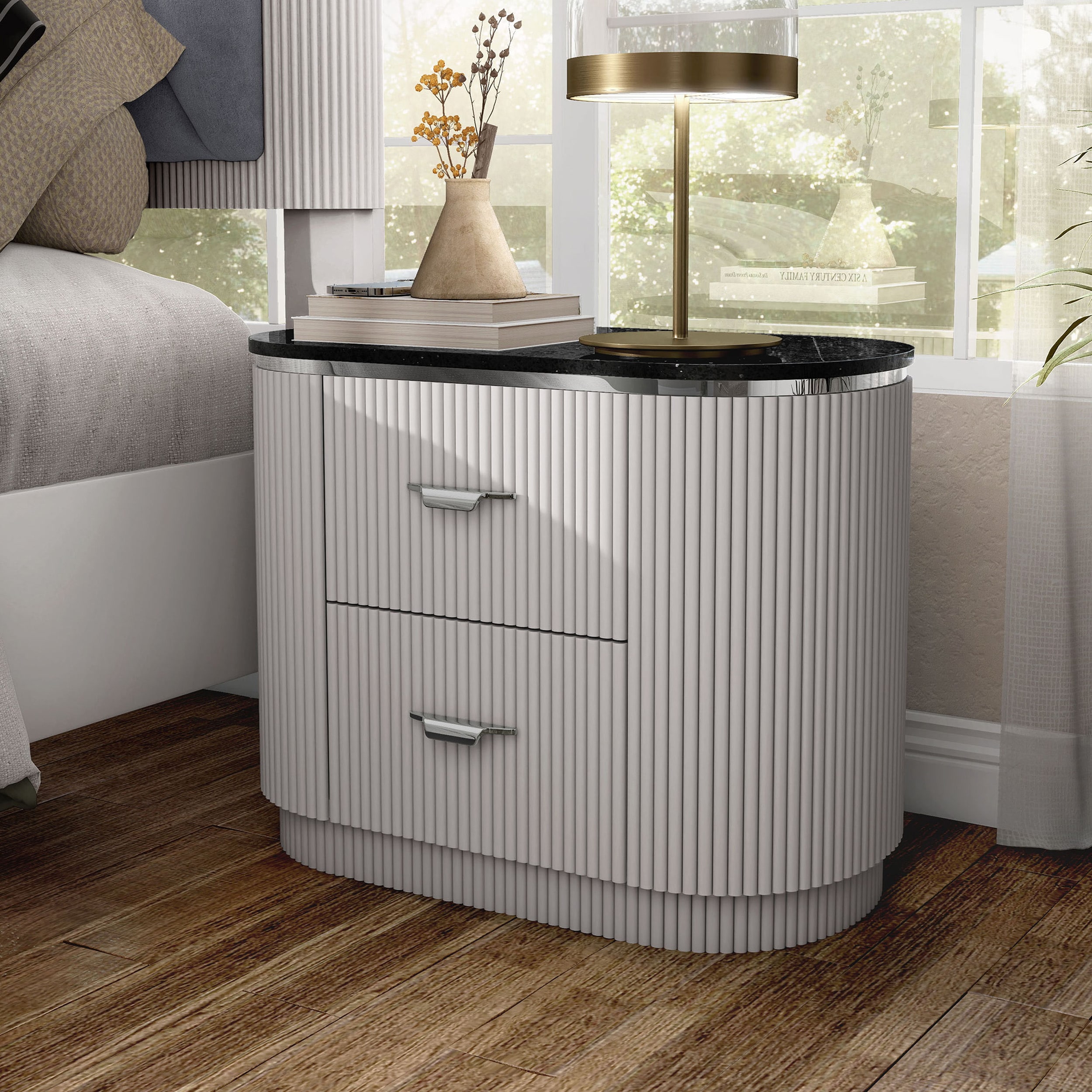 Furniture of America IDF-N7244GY-N Addy Light Gray Rubberwood Nightstand