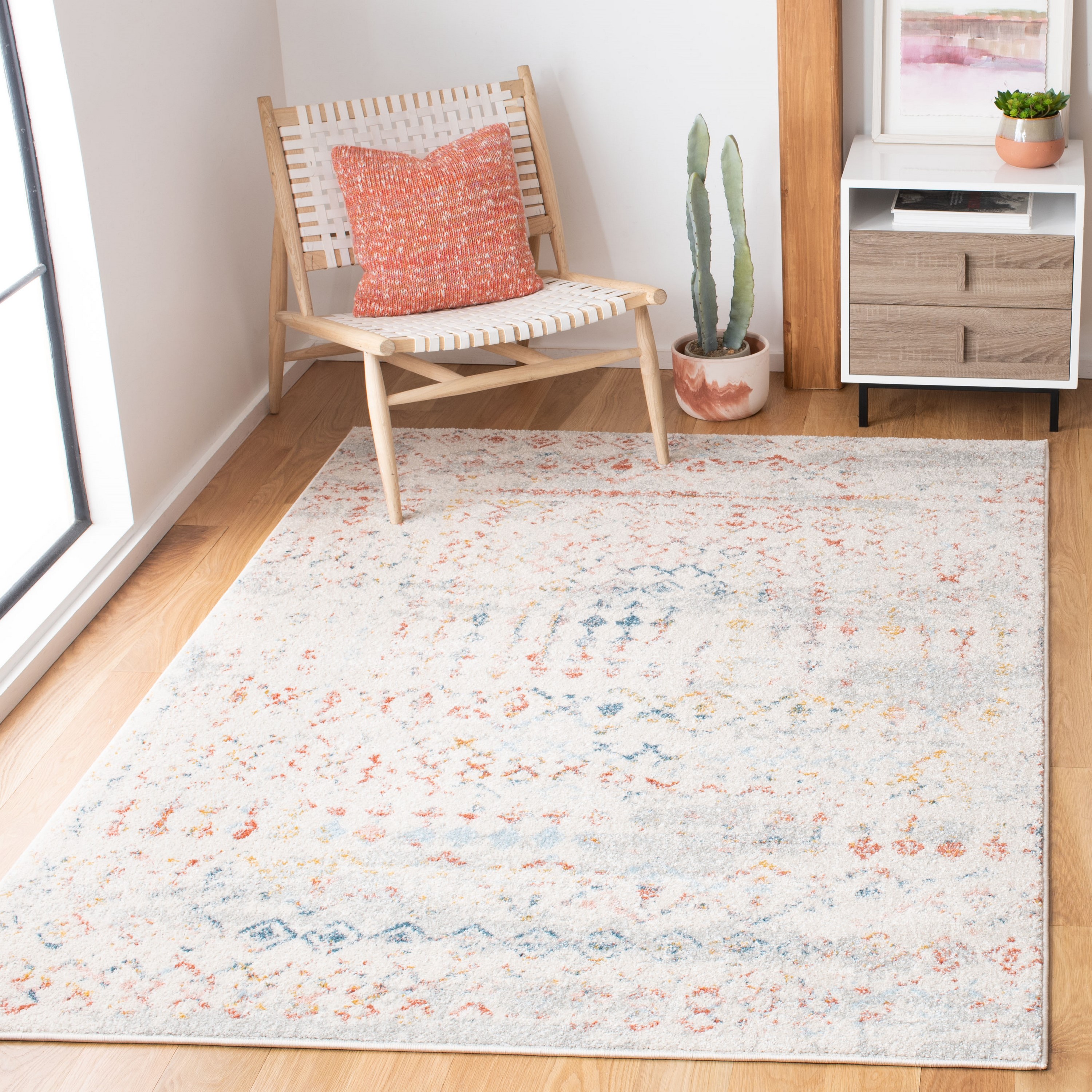 Safavieh TUL240D-7SQ Tulum Astra 7 x 7 (ft) Loomed Polypropylene Ivory/Pink Square Indoor Geometric Bohemian/Eclectic Area rug