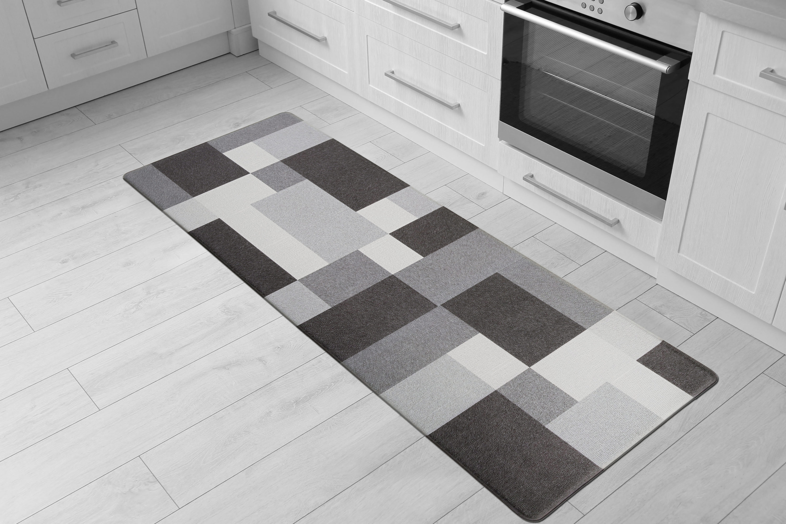 Gray Modern Geometric Anti-Fatigue Standing Mat 18" x 47"