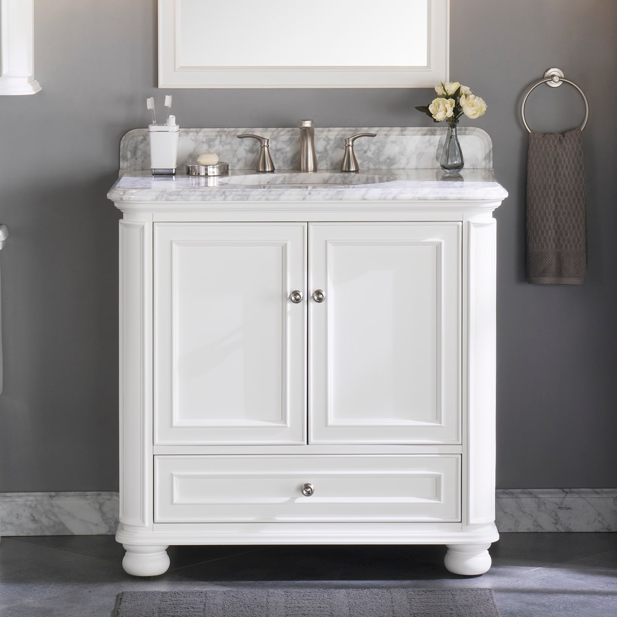 Wrightsville 36-in White Undermount Single Sink Bathroom Vanity with Natural Carrara Marble Top | - allen + roth 1116VA-36-201-900