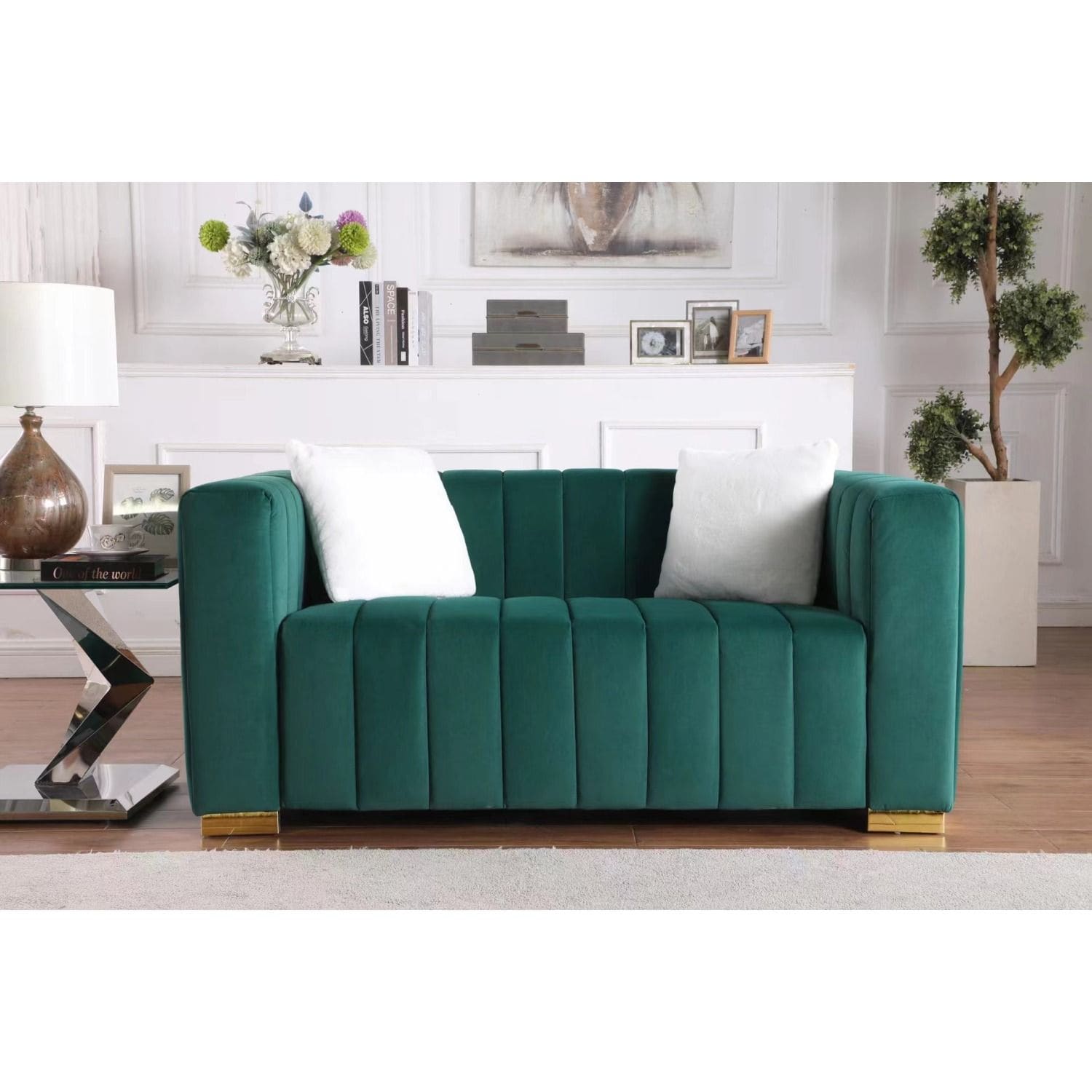 JASMODER W1099S00043 33.86-Inches Modern Dark Green Sofa