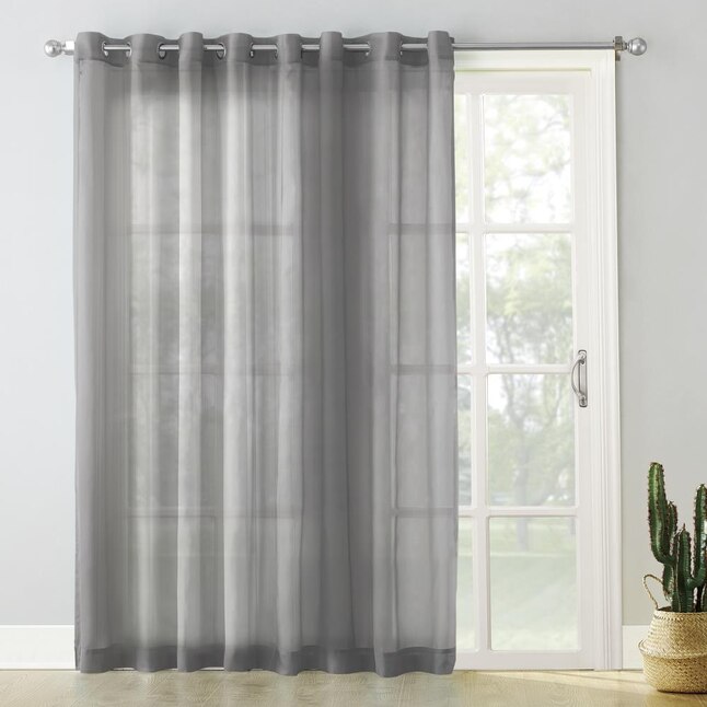 No 918 84 In Charcoal Polyester Sheer Grommet Single Curtain Panel The Curtains Ds Department At Com - Single Patio Door Curtain Panel