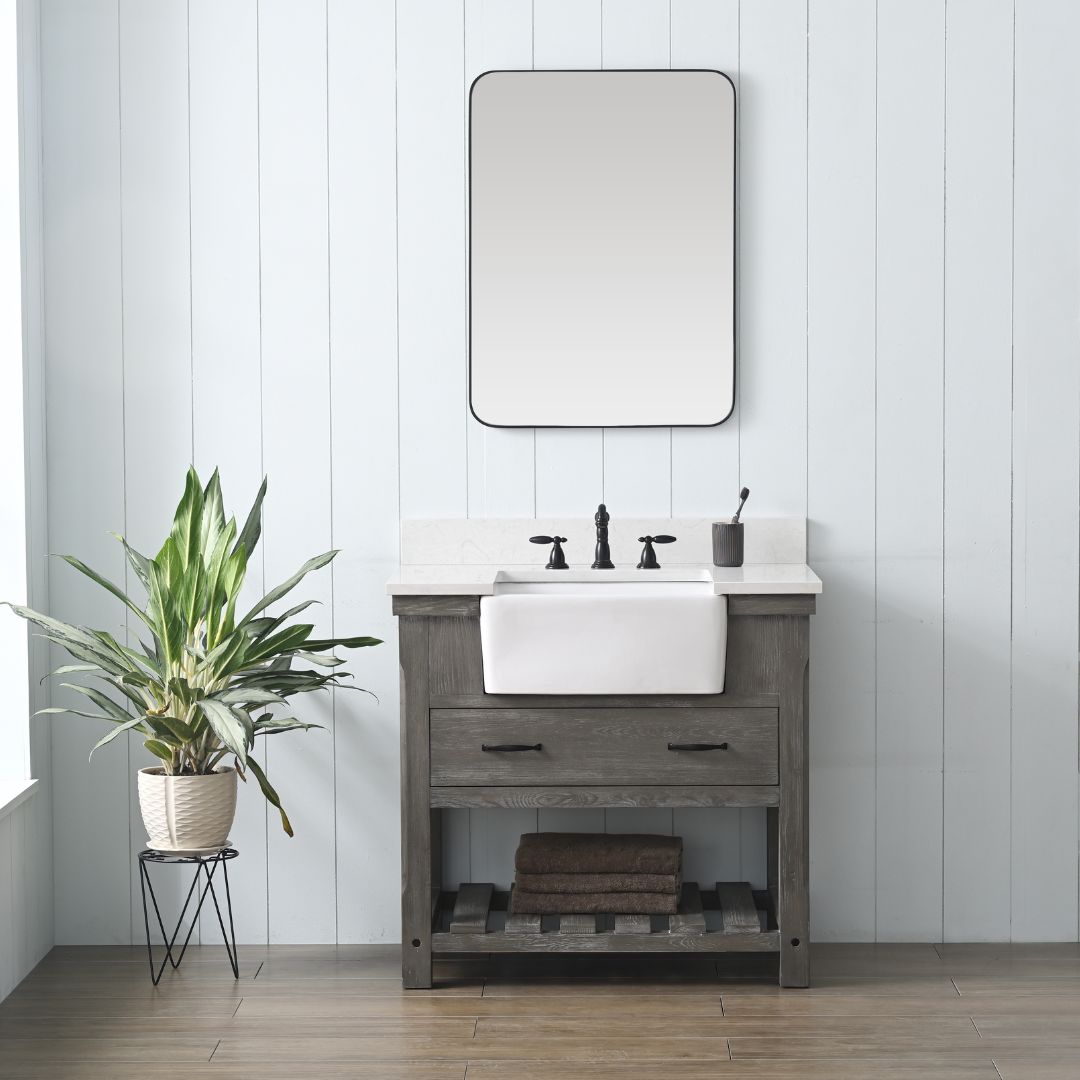 Sudio Design WESLEY-36WG WESLEY WEATHERED 36-in Weathered Gray Undermount Single Sink Bathroom Vanity with Ariston White Engineered Stone Top