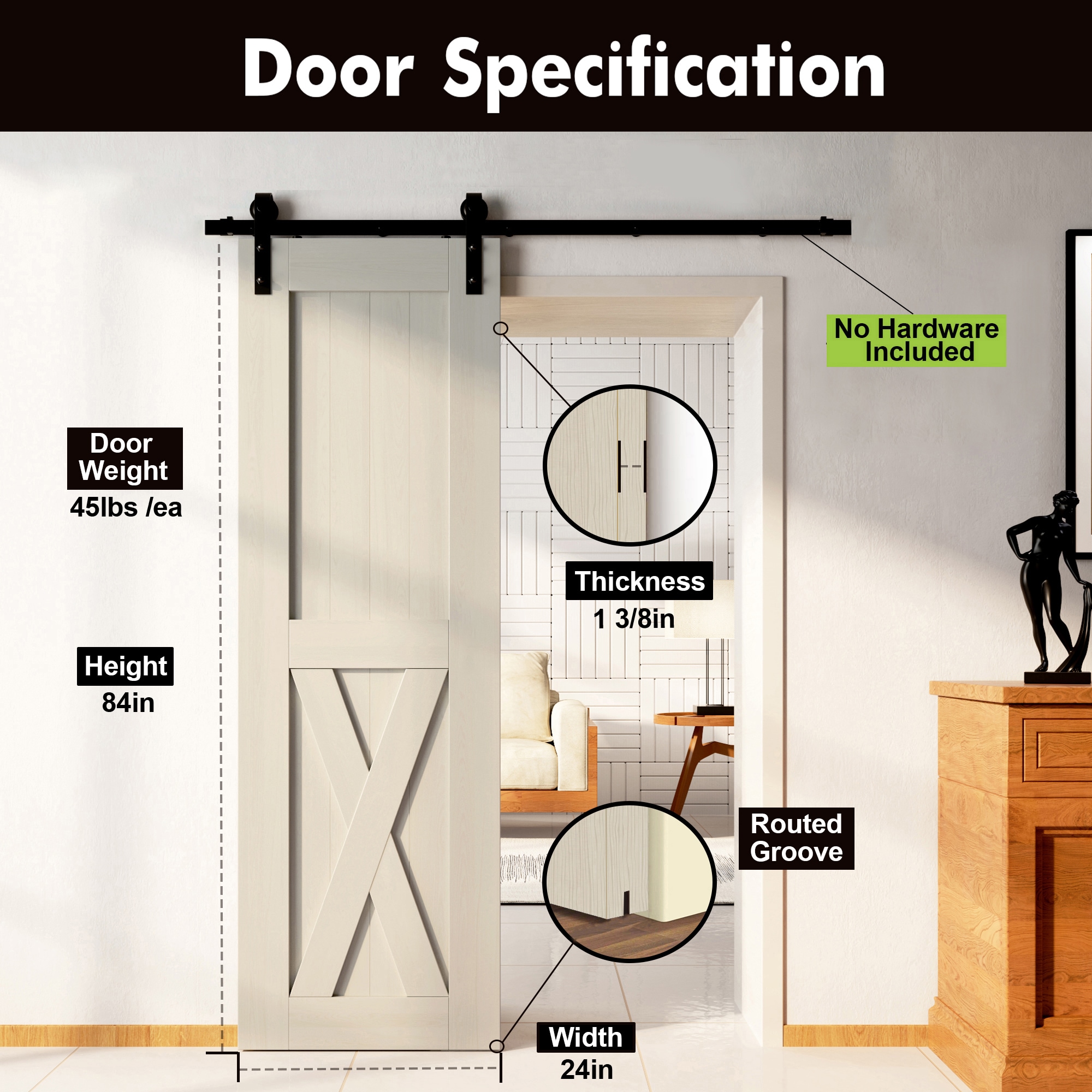 HOMACER 2484-X-TGRAY Barn-Doors - View #3