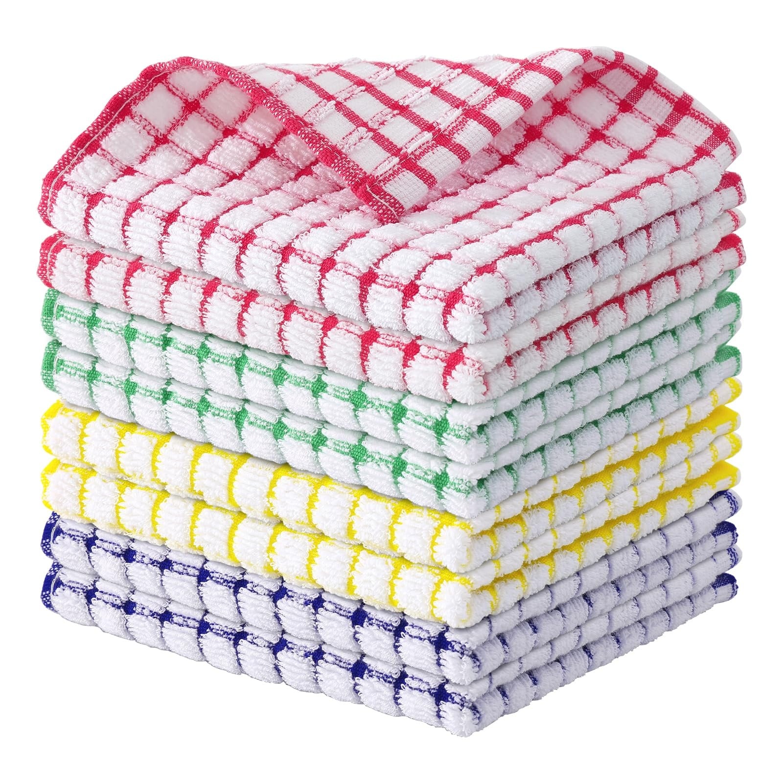 Anqtovp  Cotton Terry Kitchen Dish Cloths 8 pack 12 x 12 inches Super Soft Absorbent Quick Drying Machine Washable Mixed Color Value Set