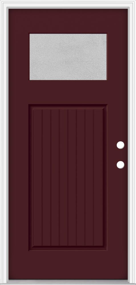 JELD-WEN LOWOLJW205800320 Microgranite 36-in x 80-in x 4-9/16-in Fiberglass Craftsman Left-hand inswing Currant Painted Prehung Front Door with Brickmould Insulating core