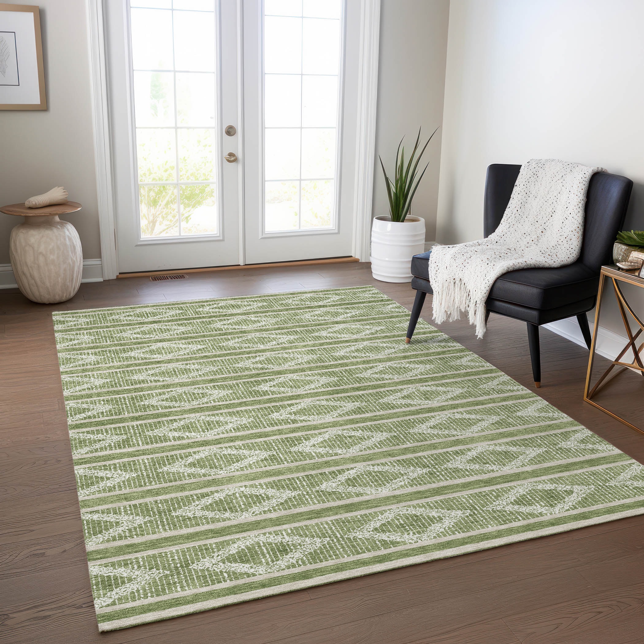 Addison Rugs ACN1029GE5X8 Chantille ACN1029GE 5 x 7 (ft) Polyester Green Rectangular Indoor/Outdoor Geometric Machine washable Area rug