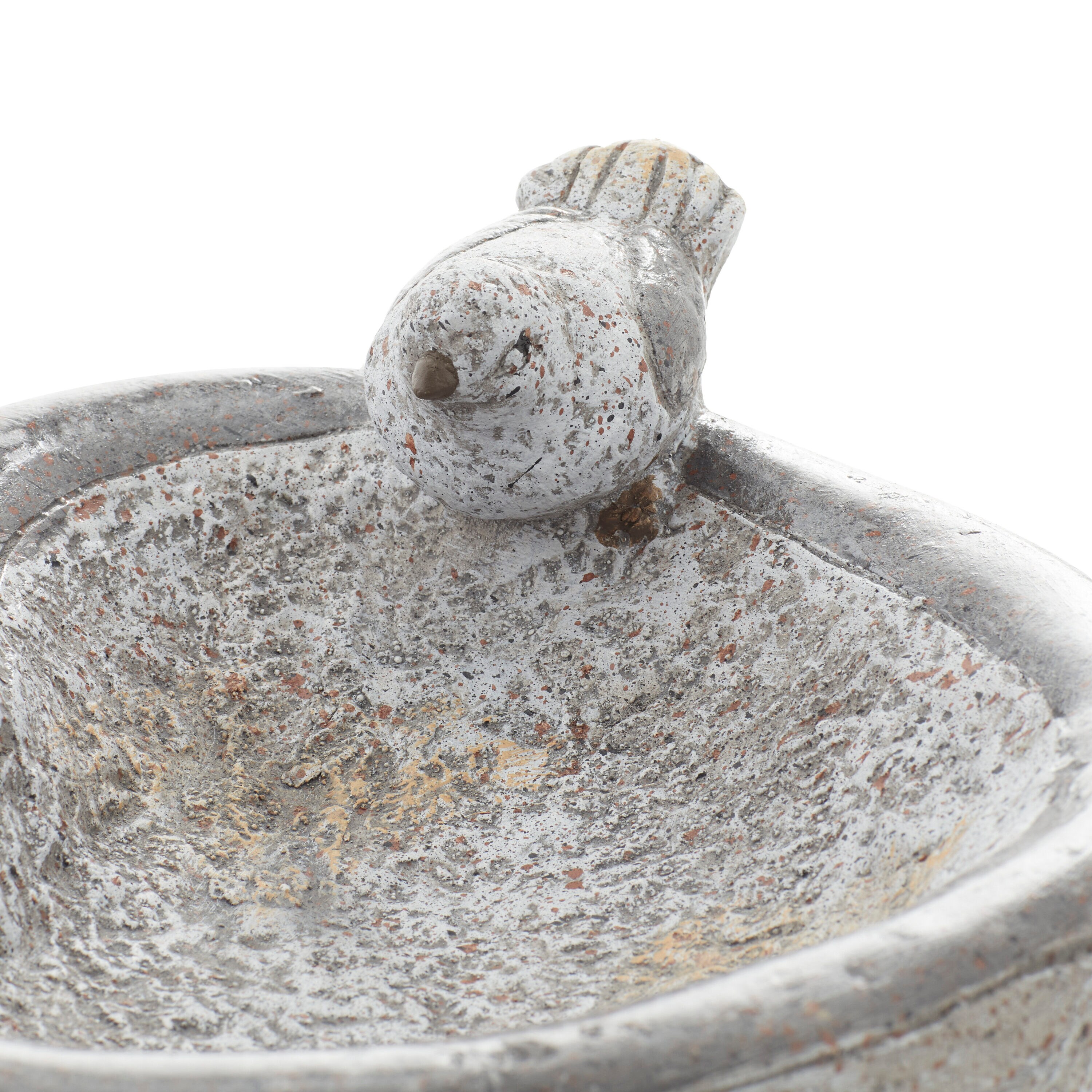 Gray Polystone Bird Garden Sculpture with Bath Bowl