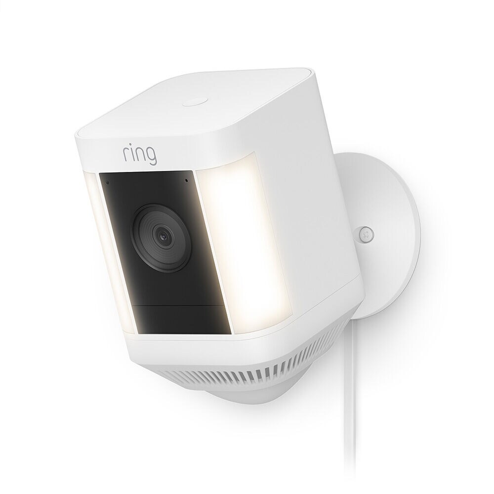 Ring Spotlight Cam Plus, Plug-In - Smart Security Video Camera with 2 Motion-Activated LED Spotlights, 2-Way Talk, Color Night Vision, White