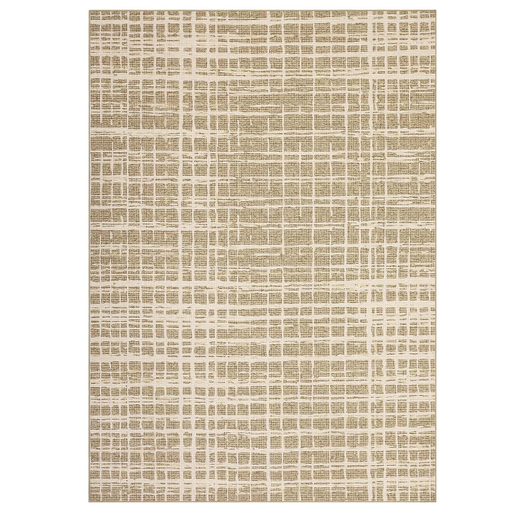 WhizMax SUNNY-PHK-33NG7VSQ 8 x 10 ft Polyester Taupe Rectangular Living Room Bedroom Dining Room Geometric Checkered Modern Machine Washable Area Rug