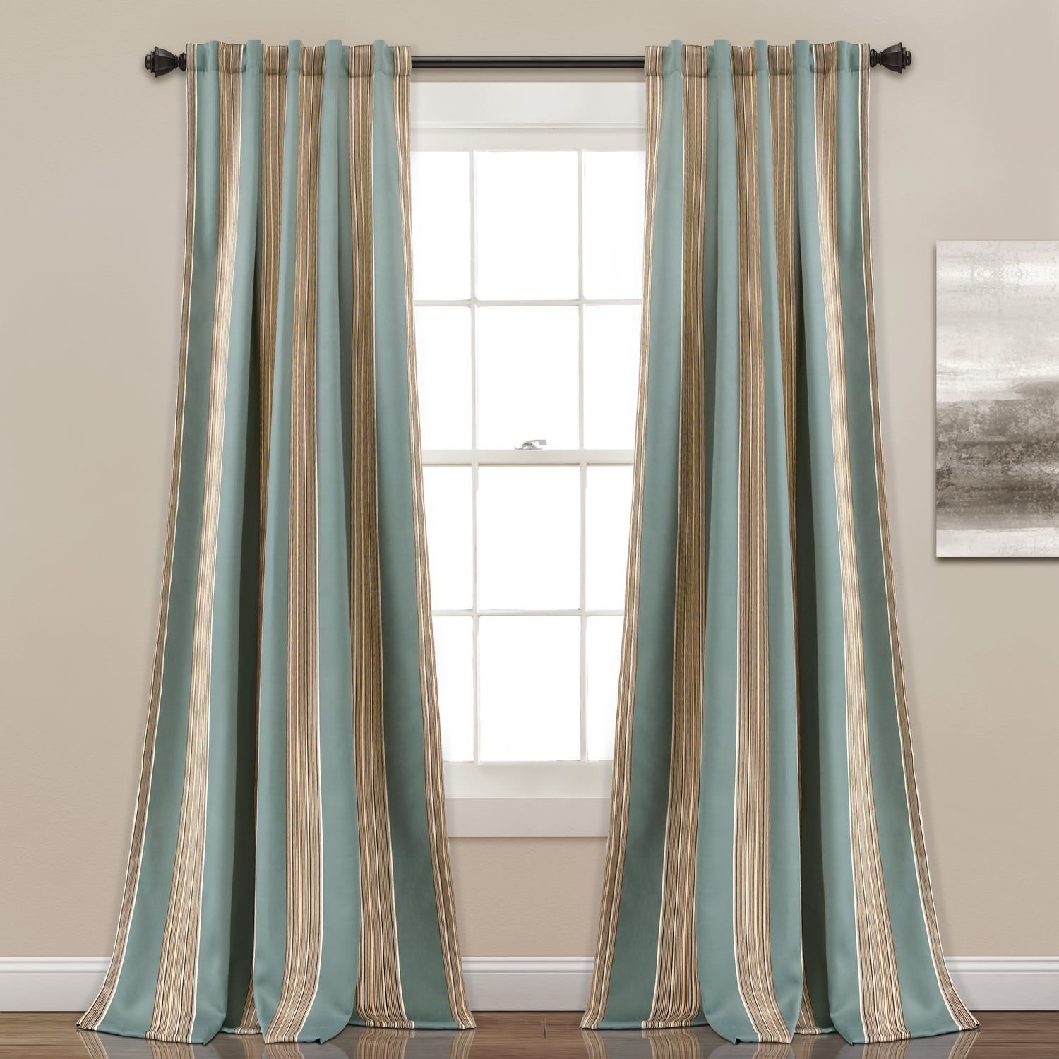 Lush Decor 16T007836 108-Inches Blue Striped Light filtering Back tab Curtain panel pair