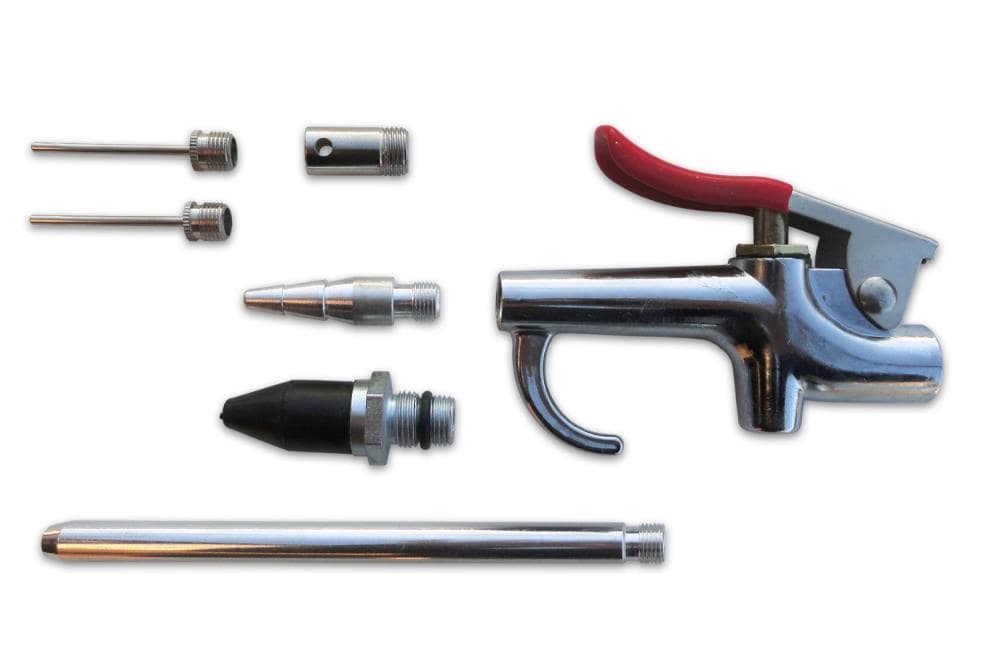 Primefit BG1003D-7 7-Piece Blow Gun Kit - Aluminum Construction - Rubber Tip - Needles and Nozzles for Inflation - Versatile Cleaning and Inflating Solution