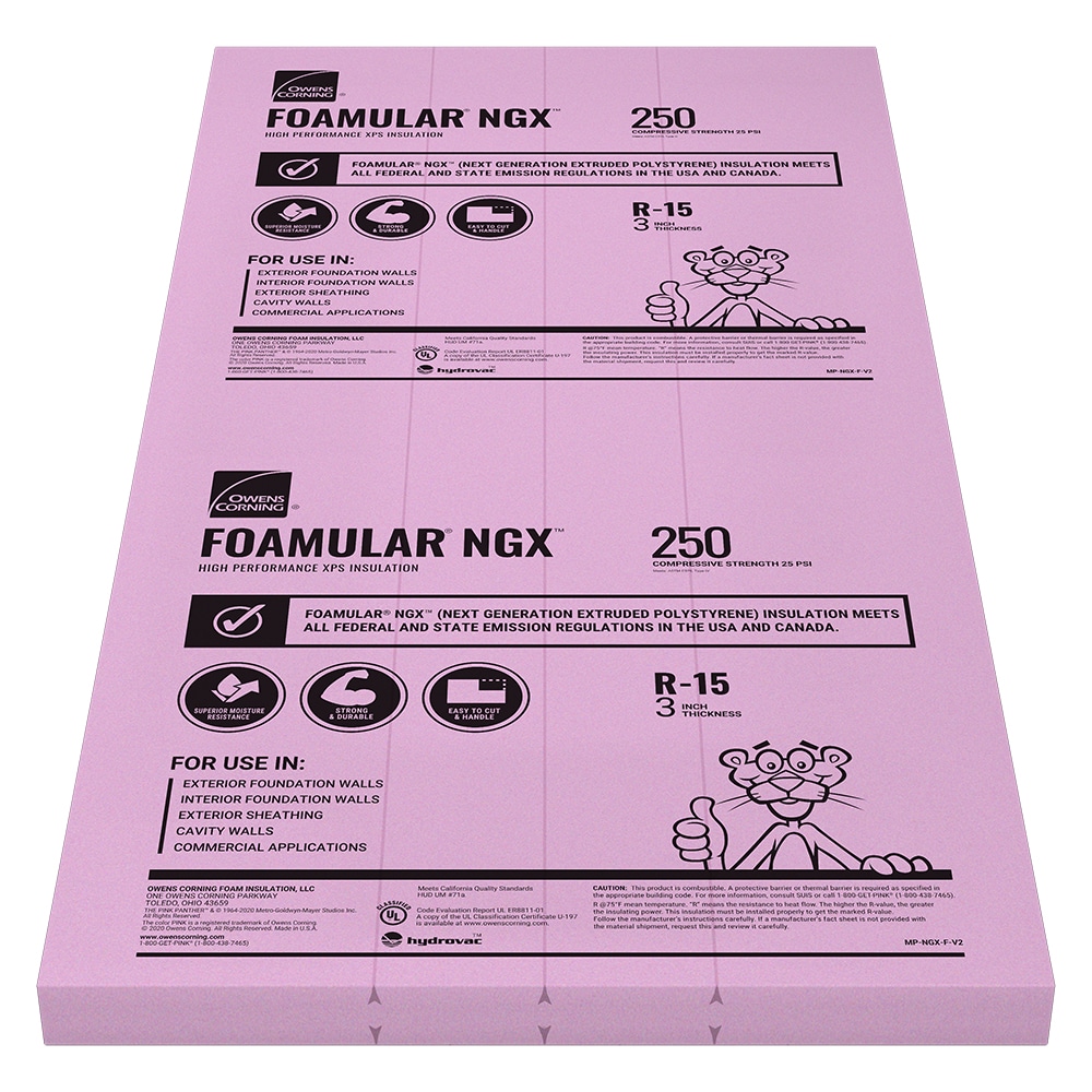 Owens Corning 9GBNGX Foamular NXG R- 15 , 3-in x 4-ft x 8-ft Unfaced Polystyrene Board Insulation