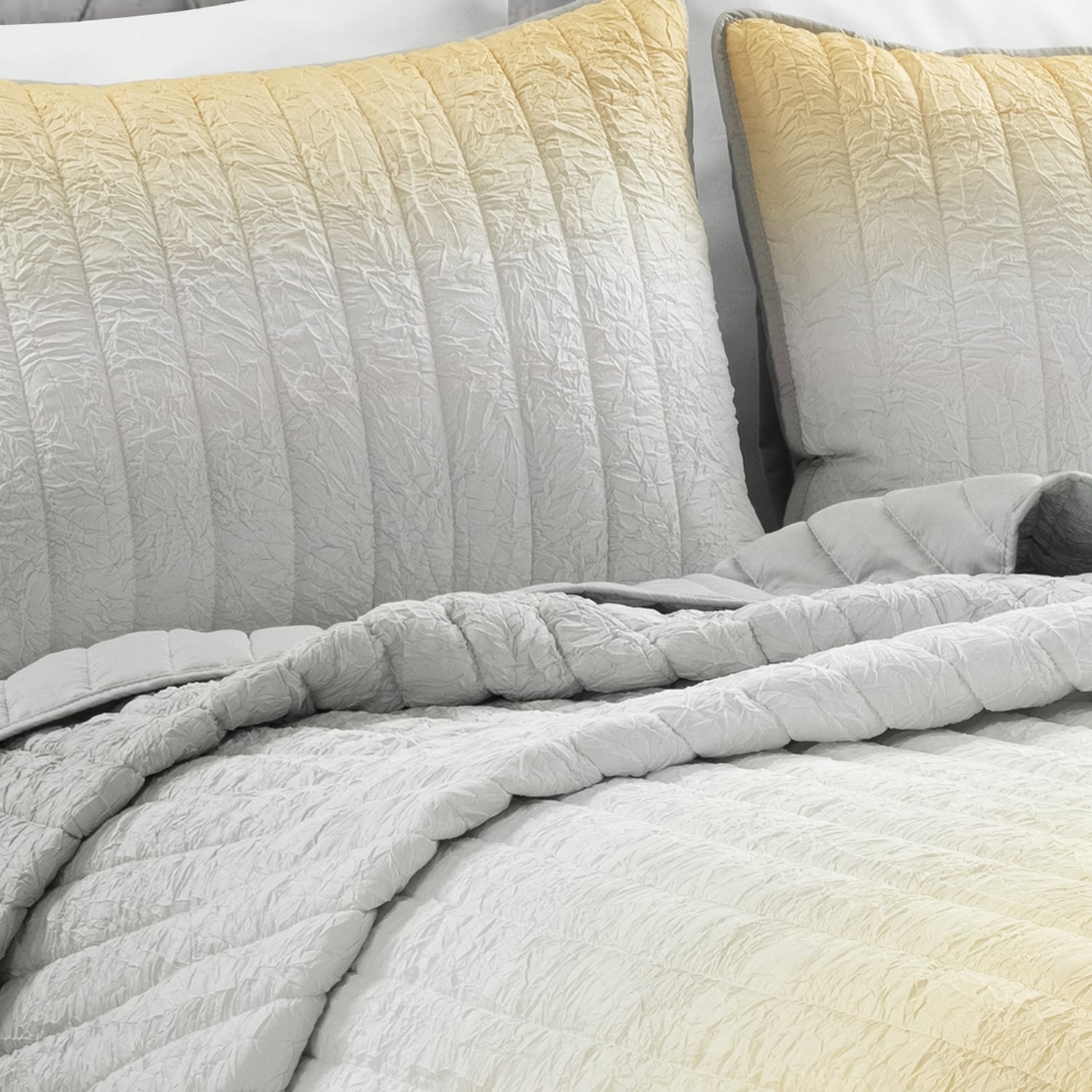 Yellow and Gray Reversible Ombre Microfiber Full Quilt Set