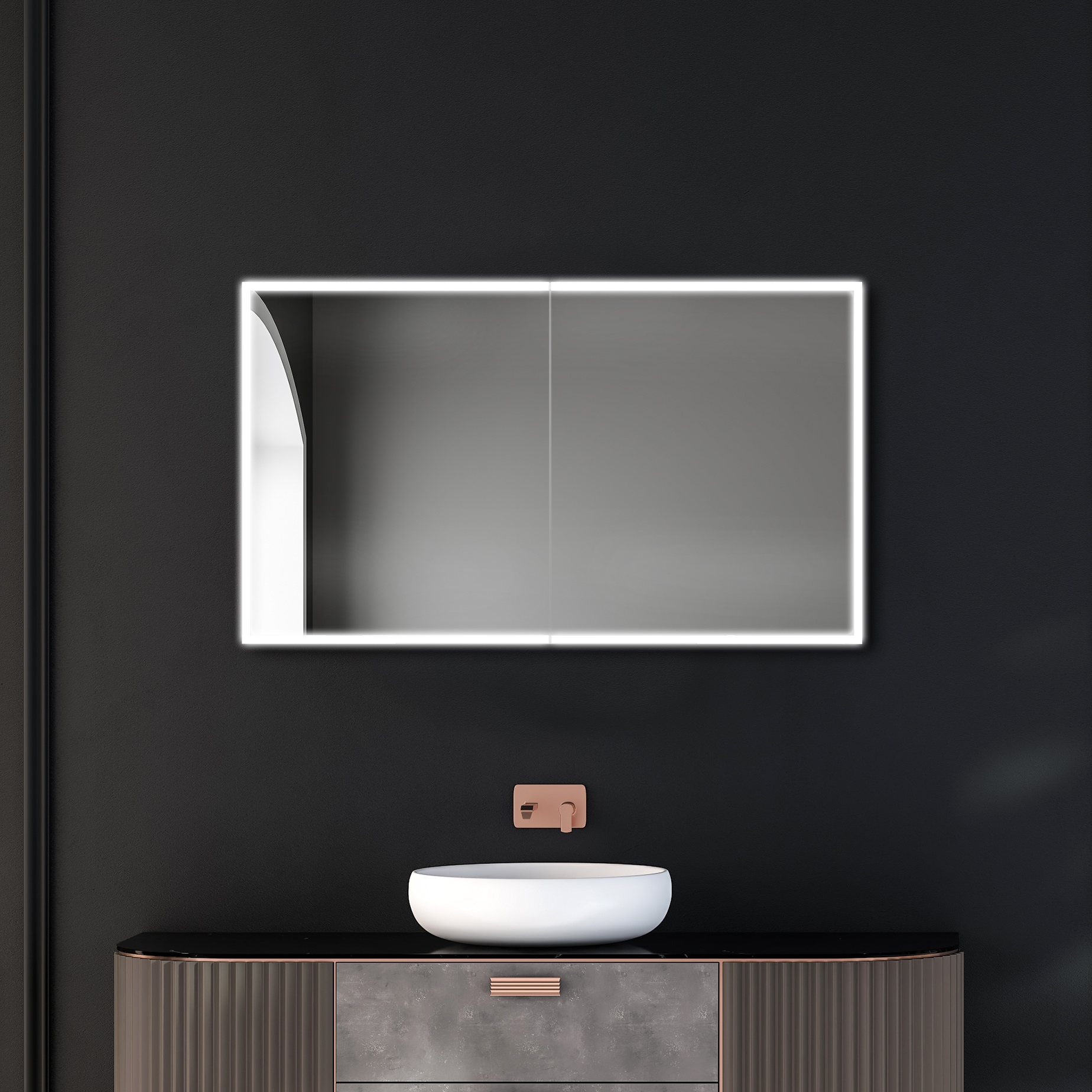 Dreamwerks DANI-005 Medicine Cabinets 48-Inches x 28-Inches Lighted LED Fog Free Surface Mount Clear/Aluminum Mirrored Rectangle Medicine Cabinet
