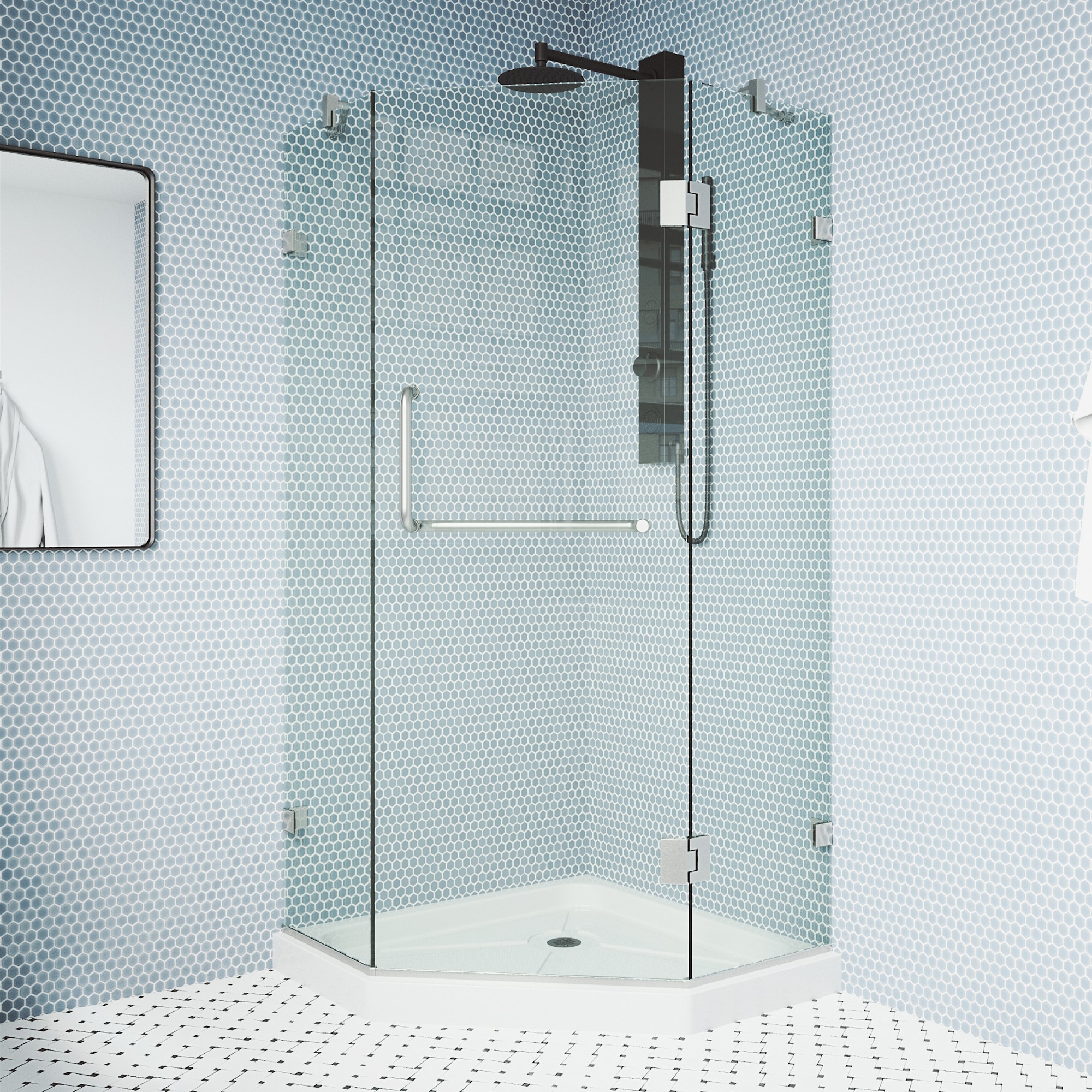 VIGO VG6062BNCL40WS Piedmont 2 -Piece 40-in W x 40-in L x 77-in H Neo-angle Corner shower kit ( Base and Door Included Brushed nickel Hardware Included