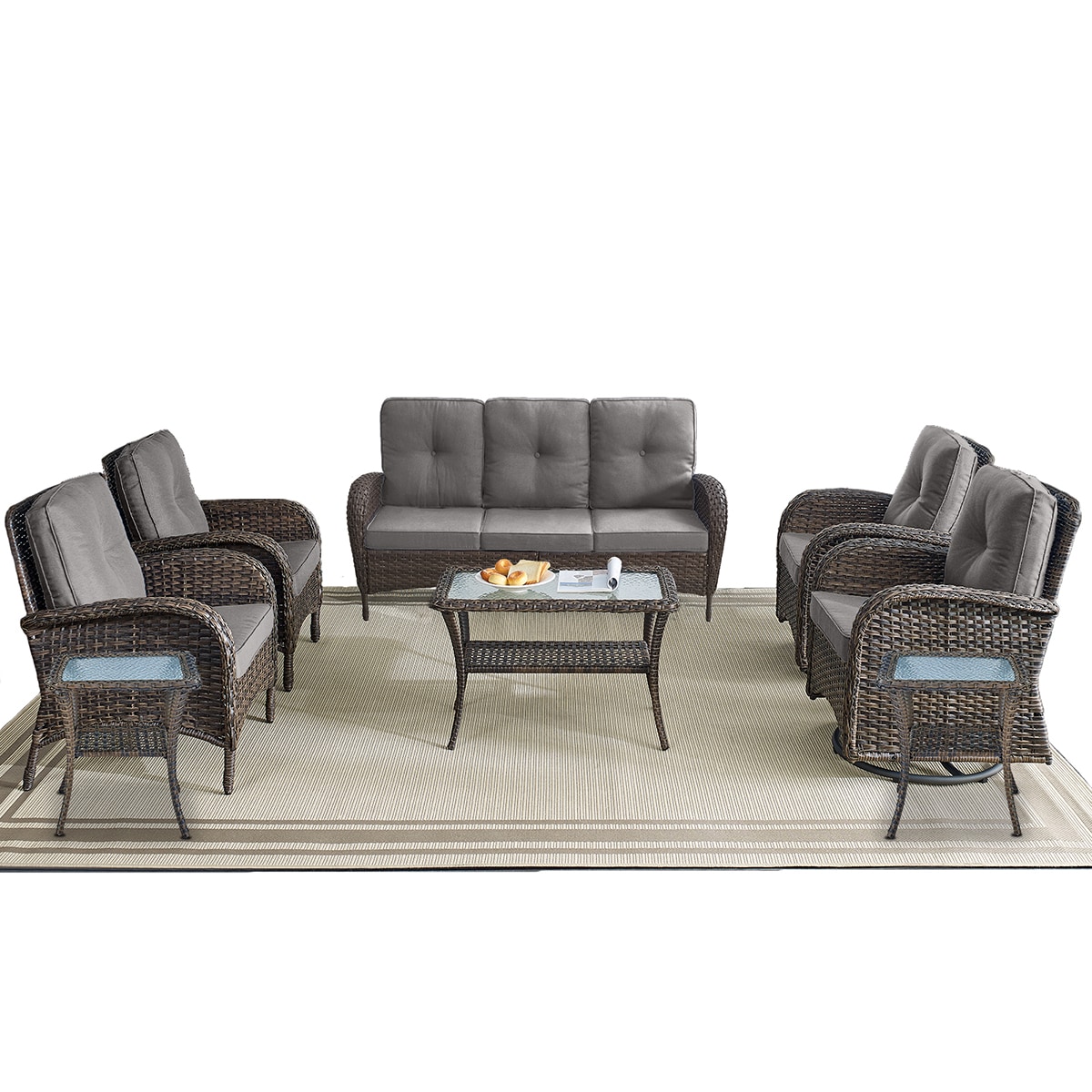 Rilyson FS114R50085087R60-3 8 -Piece Wicker Patio Sofa Conversation Set with Gray Cushions