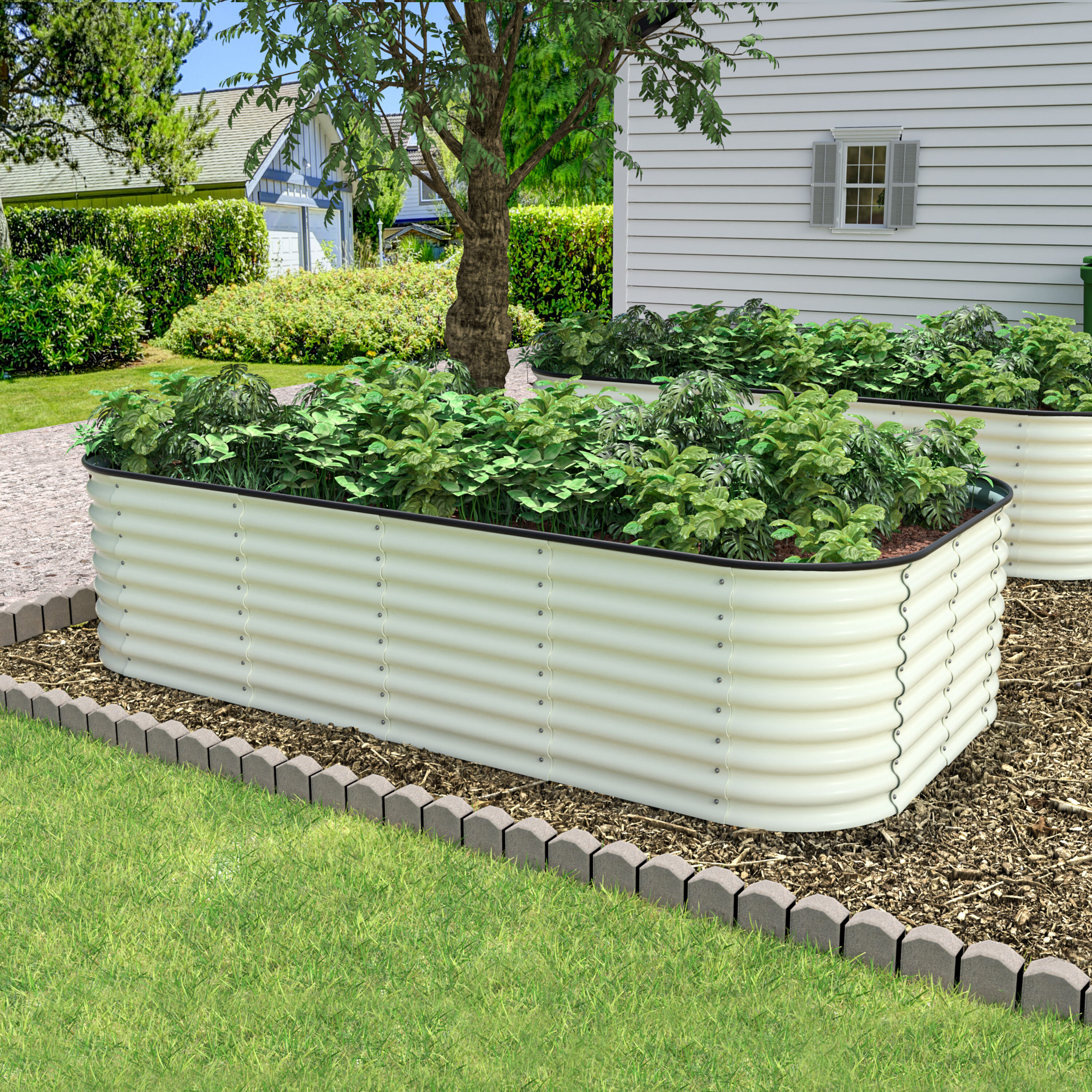 VEIKOUS PG0102-84-01GCW 64-cu ft 48-in W x 96-in L x 24-in H Off-White Metal Raised Garden Bed