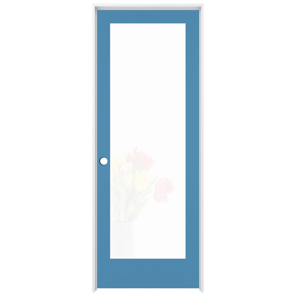 RELIABILT LO1370119 28-in x 80-in Blue Heron Solid core 1-panel Frosted glass Right hand Smooth Prefinished Pine Wood Flat Jamb Single Prehung Interior Door