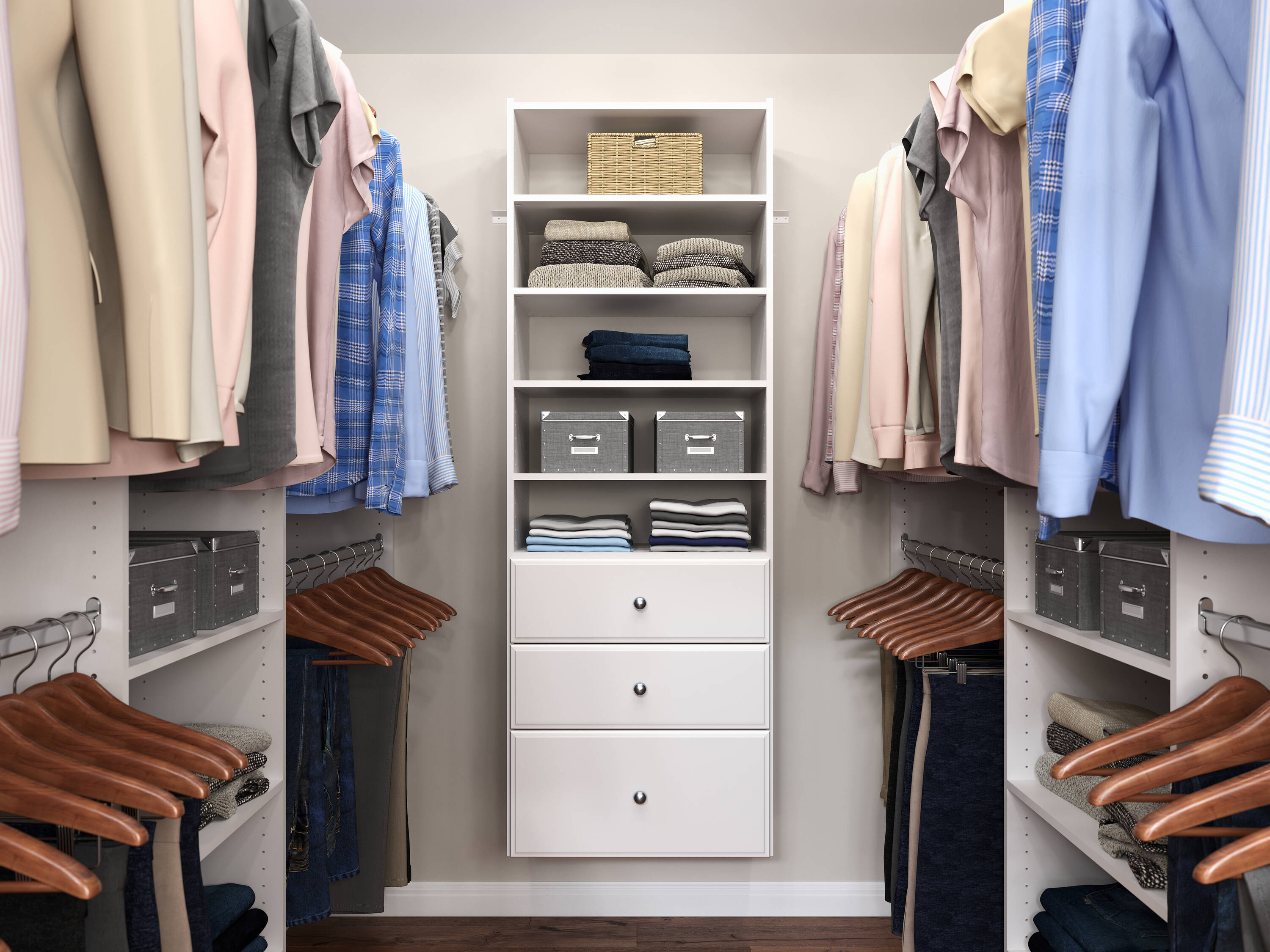 Easy Track 2.1-ft to 2.1-ft W x 7-ft H White Solid Shelving Wood Closet System