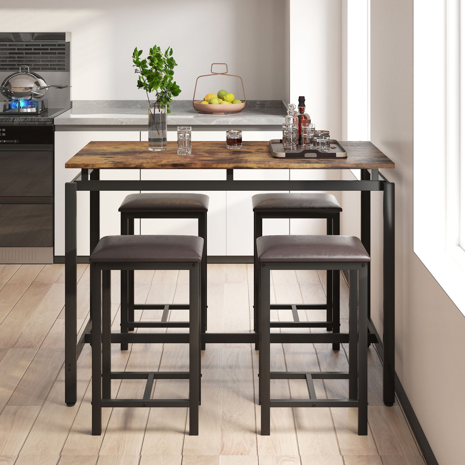 JASMODER W57863980 Brown Contemporary/Modern Dining Room Set with Rectangular Table (Seats 4)
