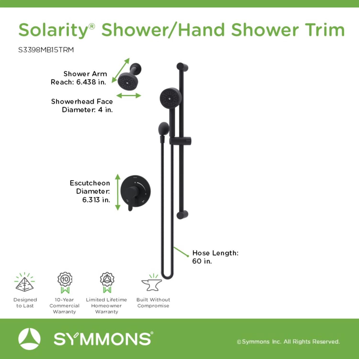 Symmons S3398MB15TRM Showerhead-Bar-Panels - View #2