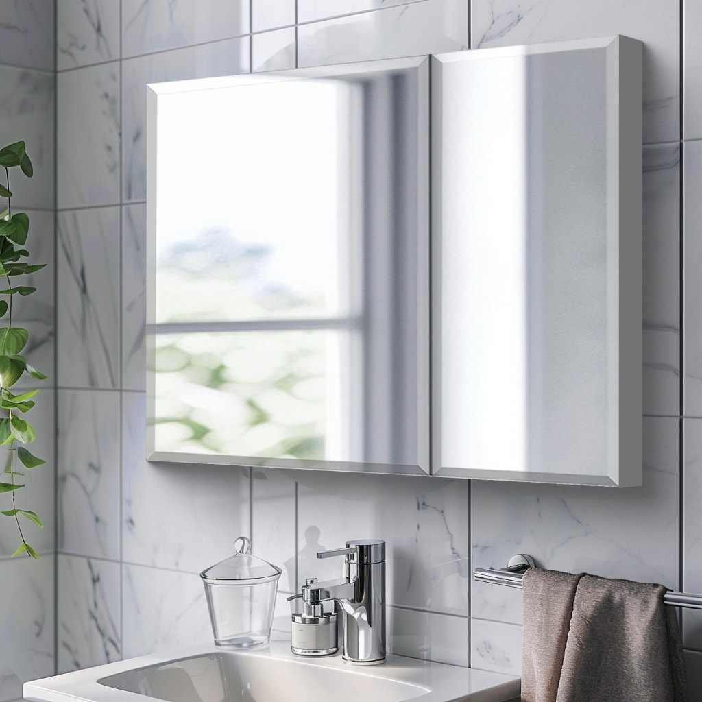 AAZJ JKF-MC3026SA KAO 30-in x 26-in Surface/Recessed Mount Silver Mirrored Rectangle Soft Close Medicine Cabinet