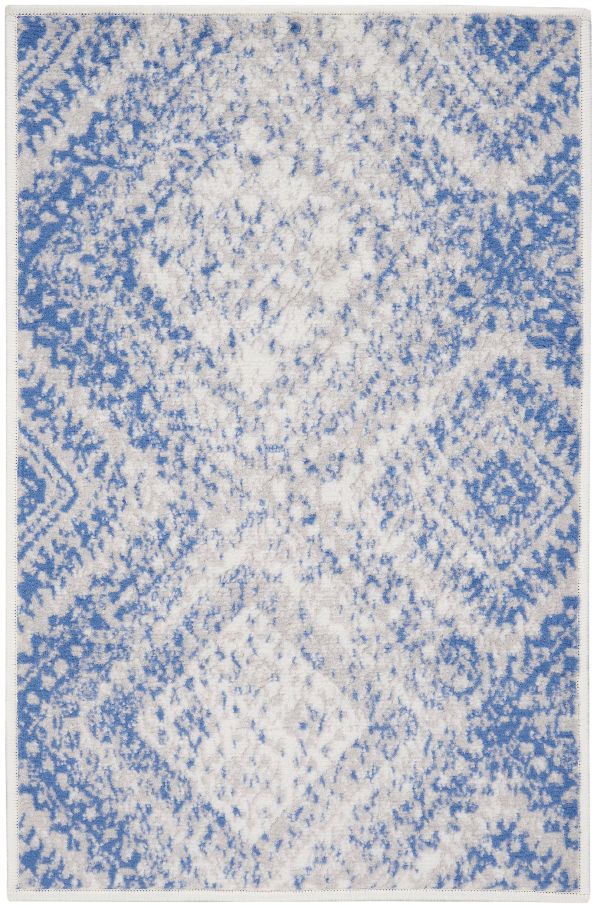 Bohemian Ivory Blue Geometric 2' x 3' Easy-Care Area Rug