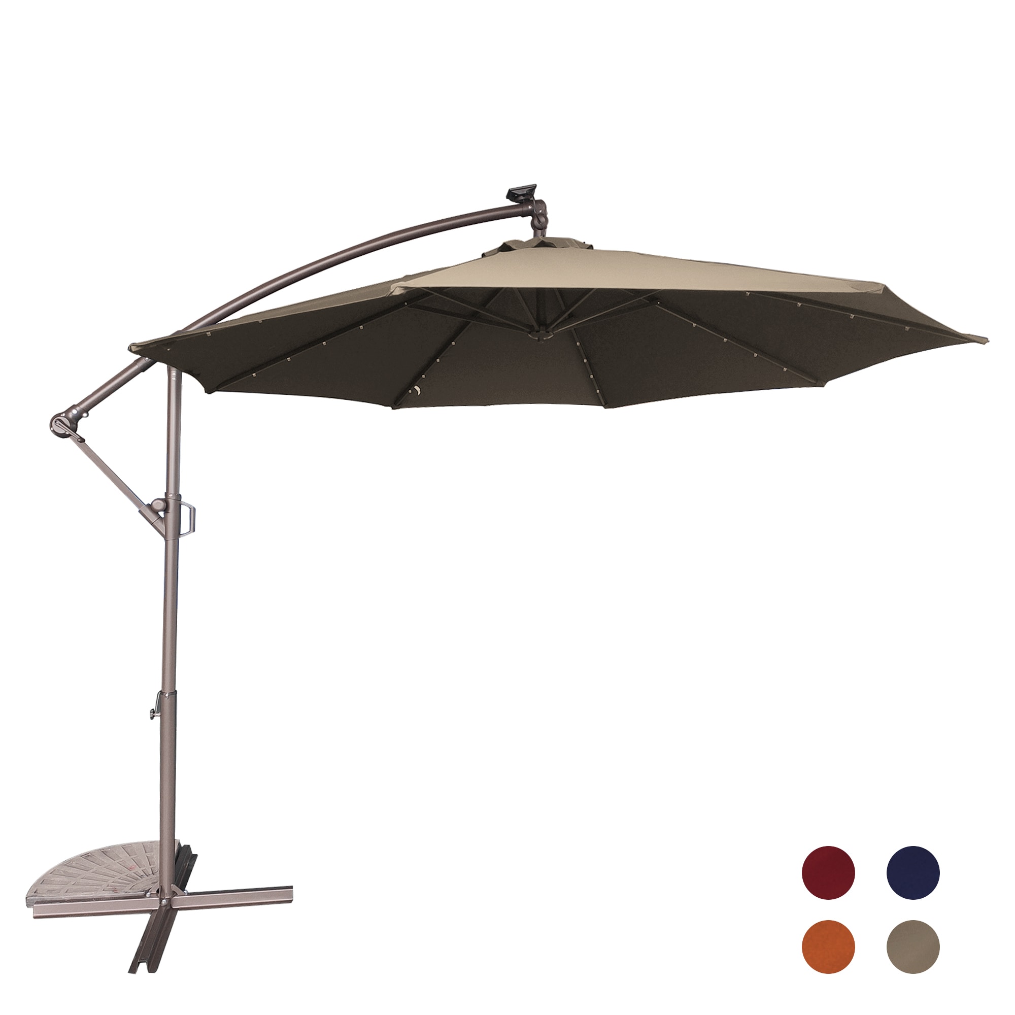 Dimakai DK--007223 10-ft Iron Tan Crank Offset Patio Umbrella with Lights with Base
