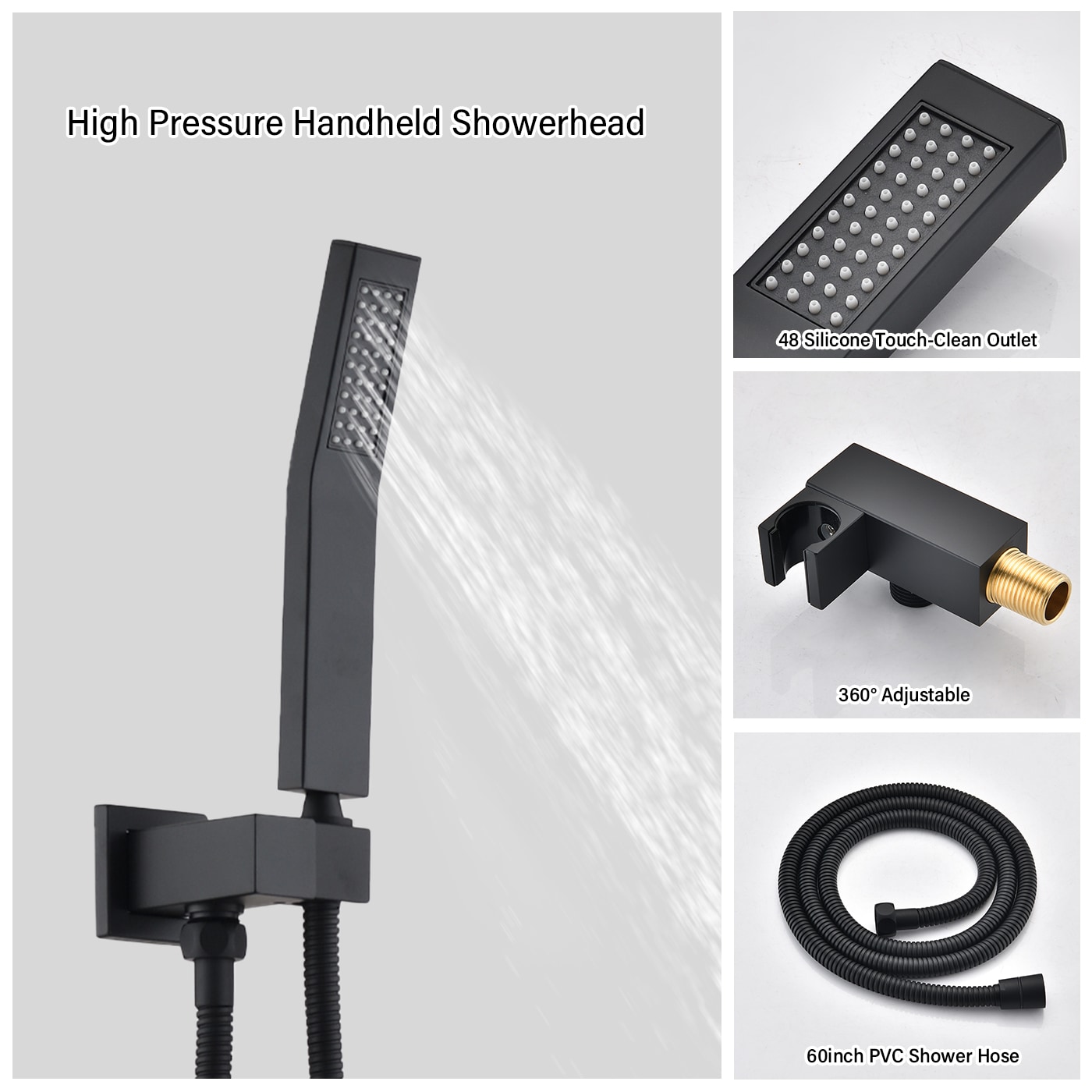 WELLFOR DT Rain Shower System Matte Black 12-in Waterfall Dual Head ...