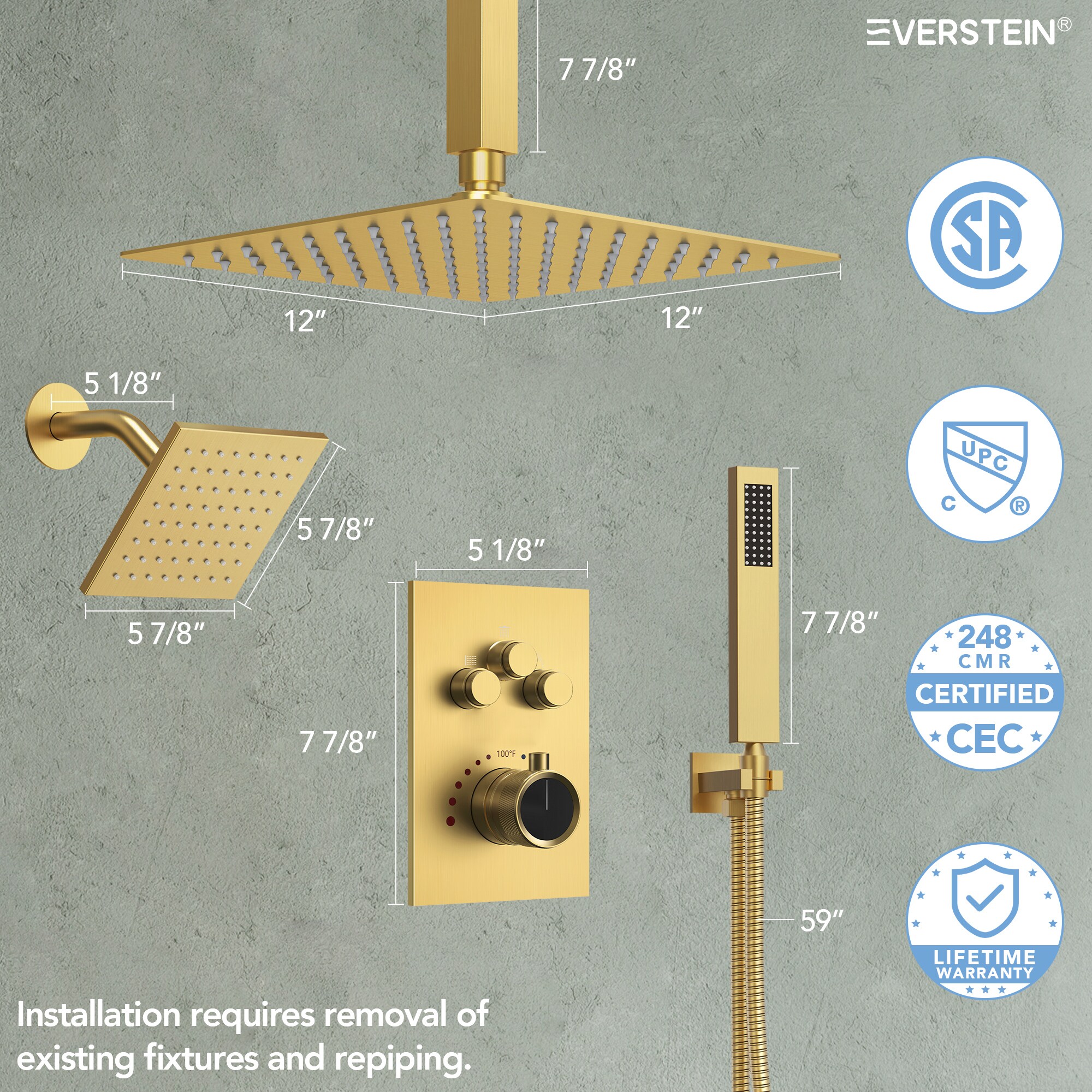 EVERSTEIN Q-923-OTOP Showerhead-Bar-Panels - View #8