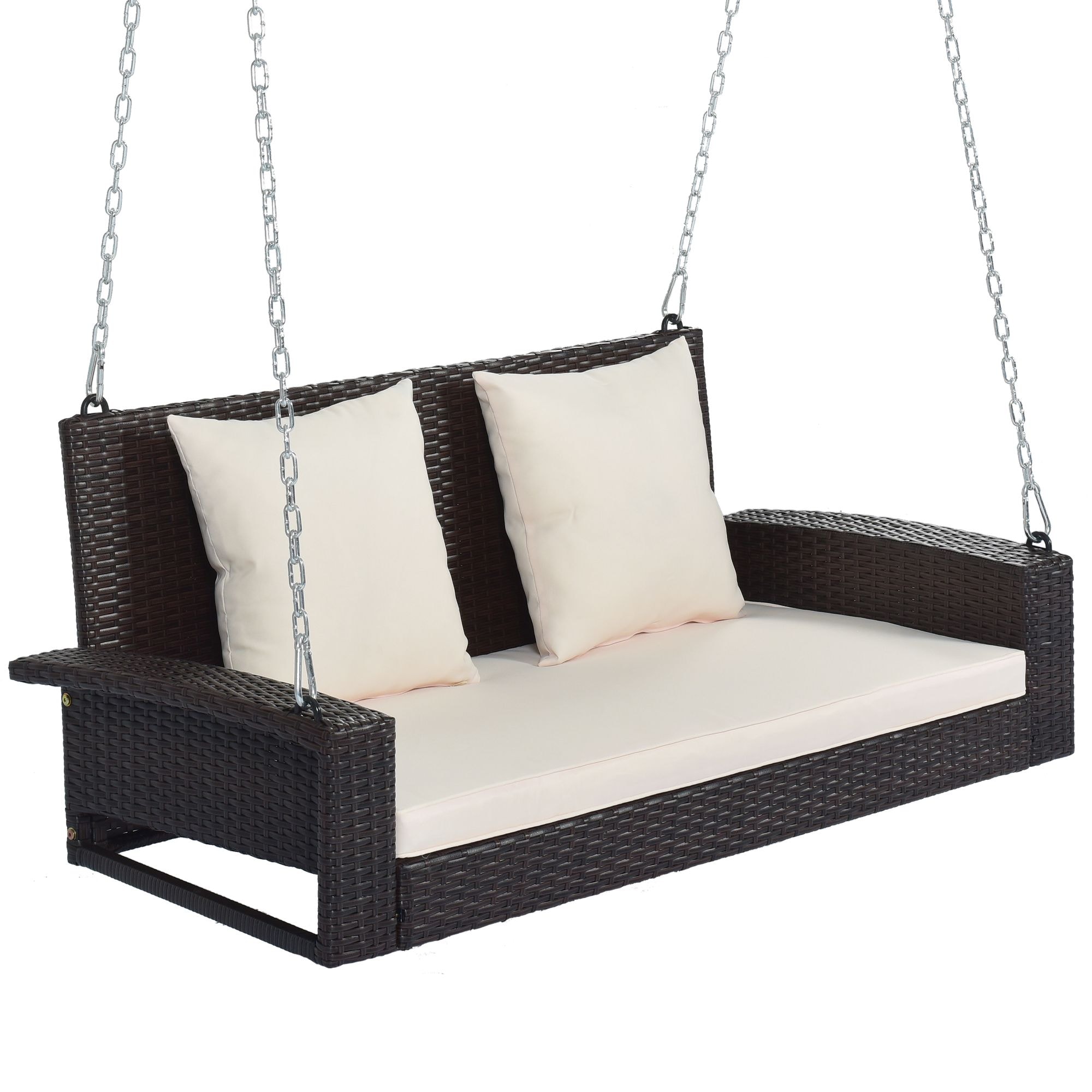 Yiekholo 2 Person Wicker Hanging Porch Swing with Cushion, Black in the ...