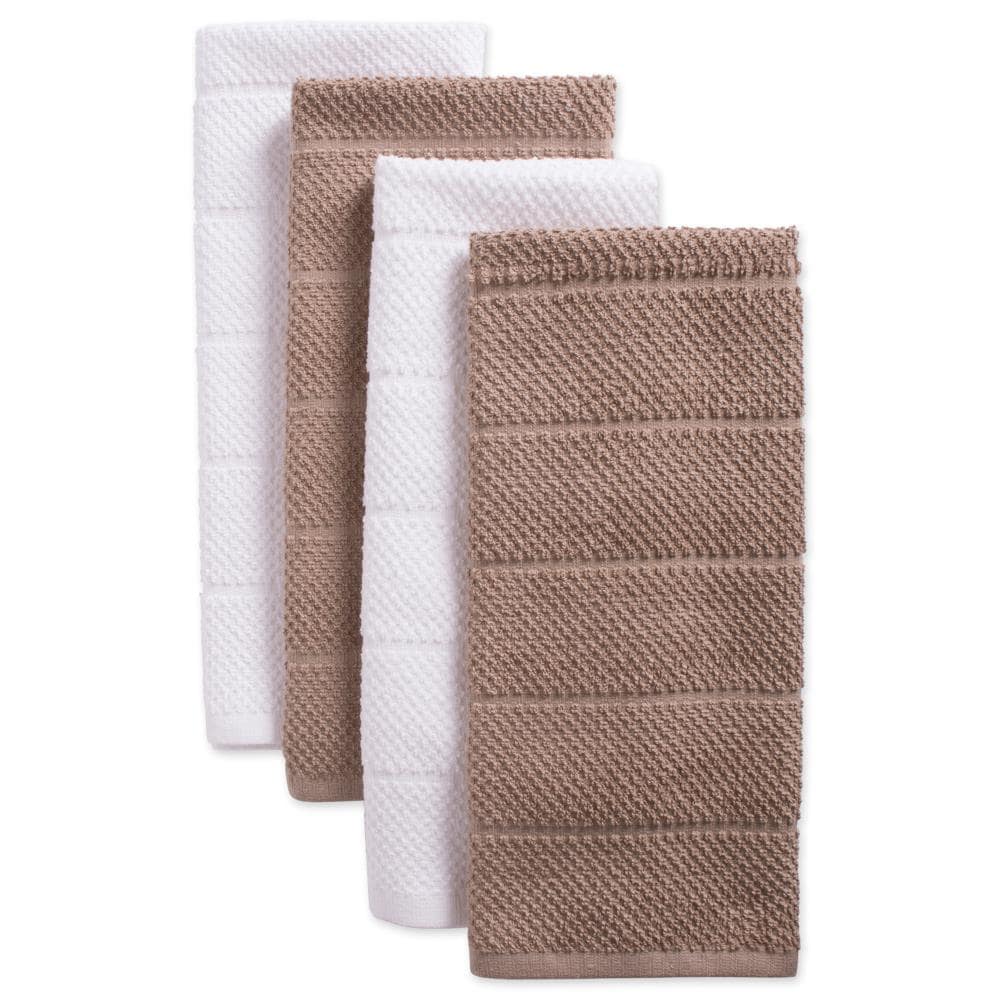 Set of 4 Stone Brown & White Windowpane Terry Dish Towel, 26