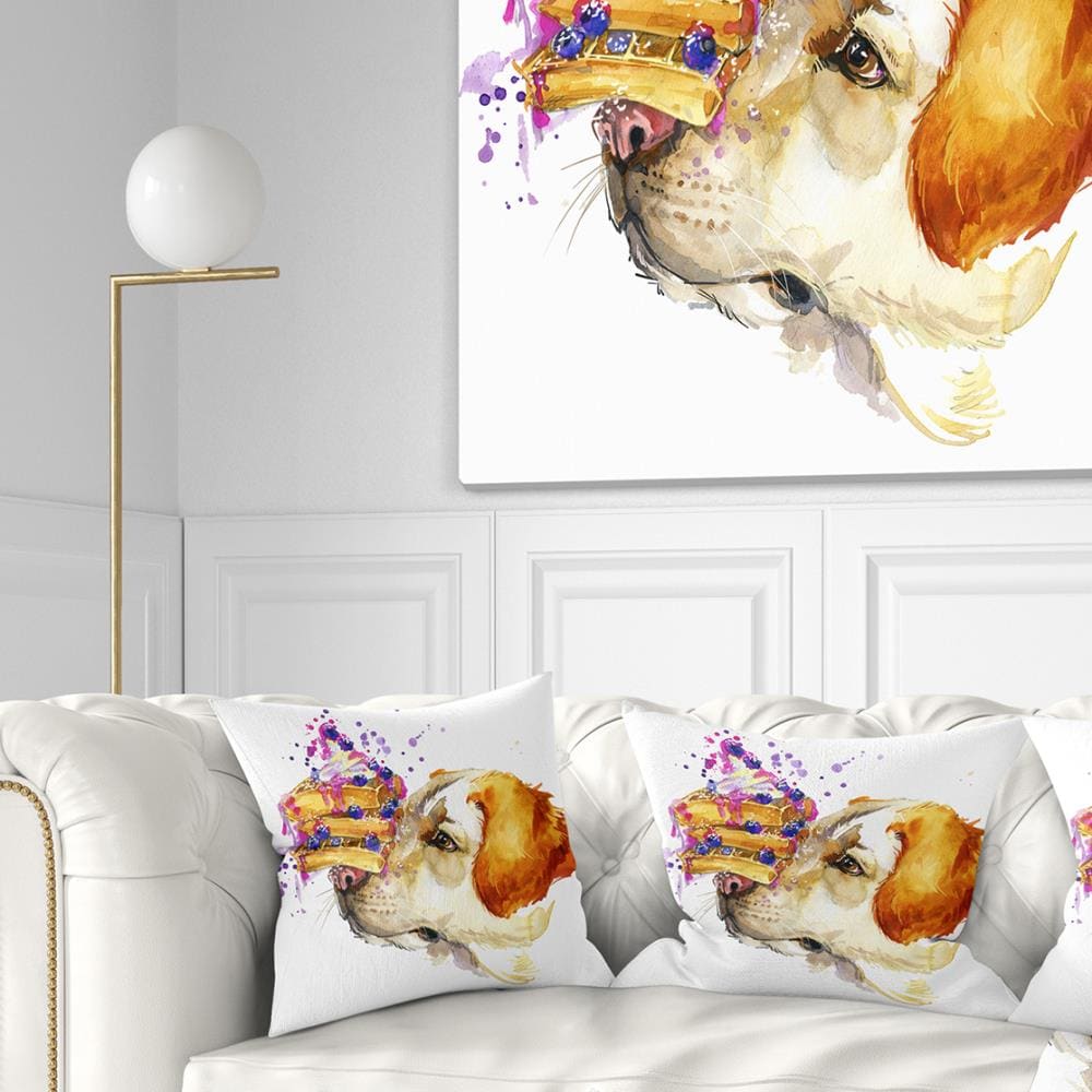 Designart Funny Puppy Dogs Watercolor - Contemporary Animal Throw Pillow -  12x20 