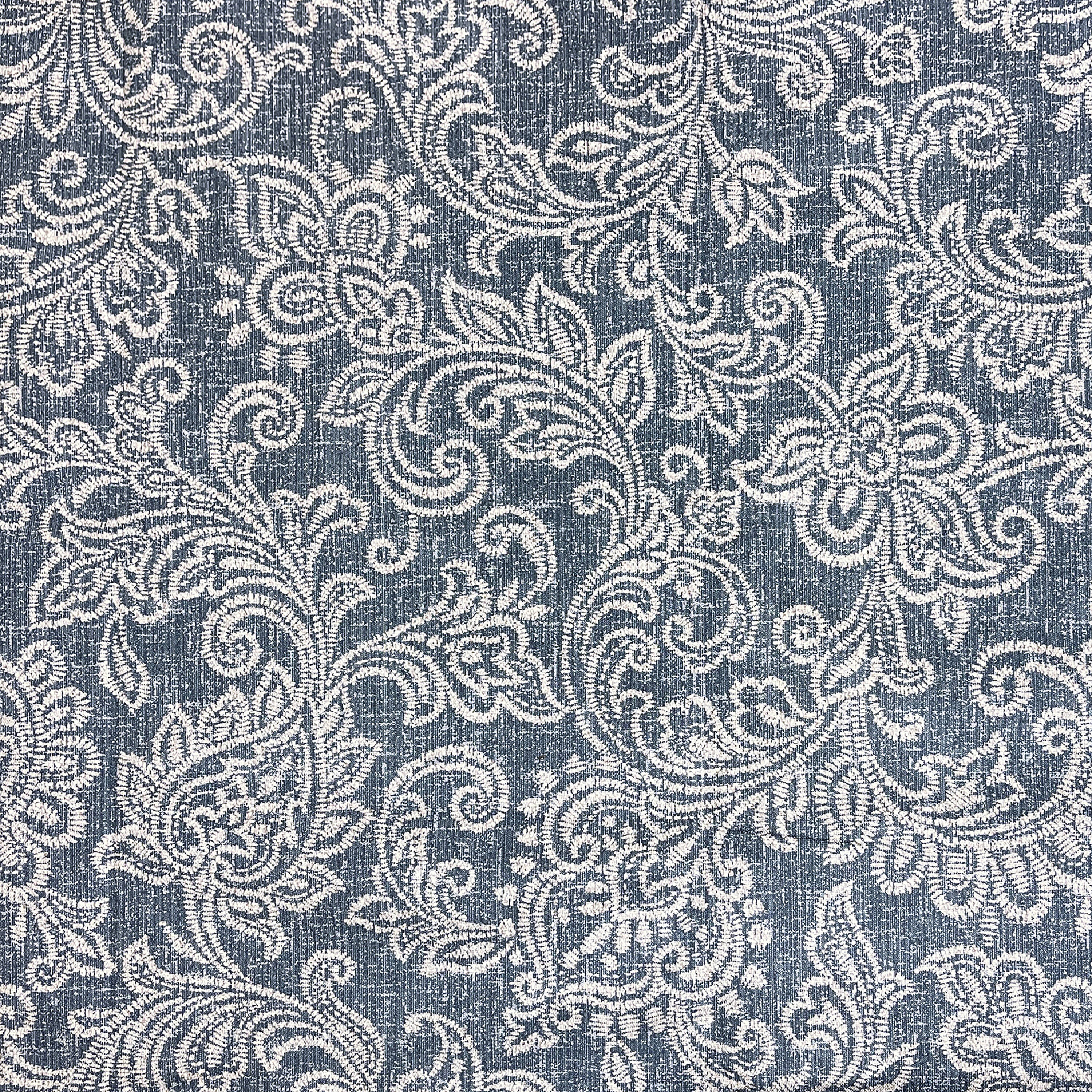 Medium Blue Denim Jacobean Print Storage Ottoman with Hinged Lid