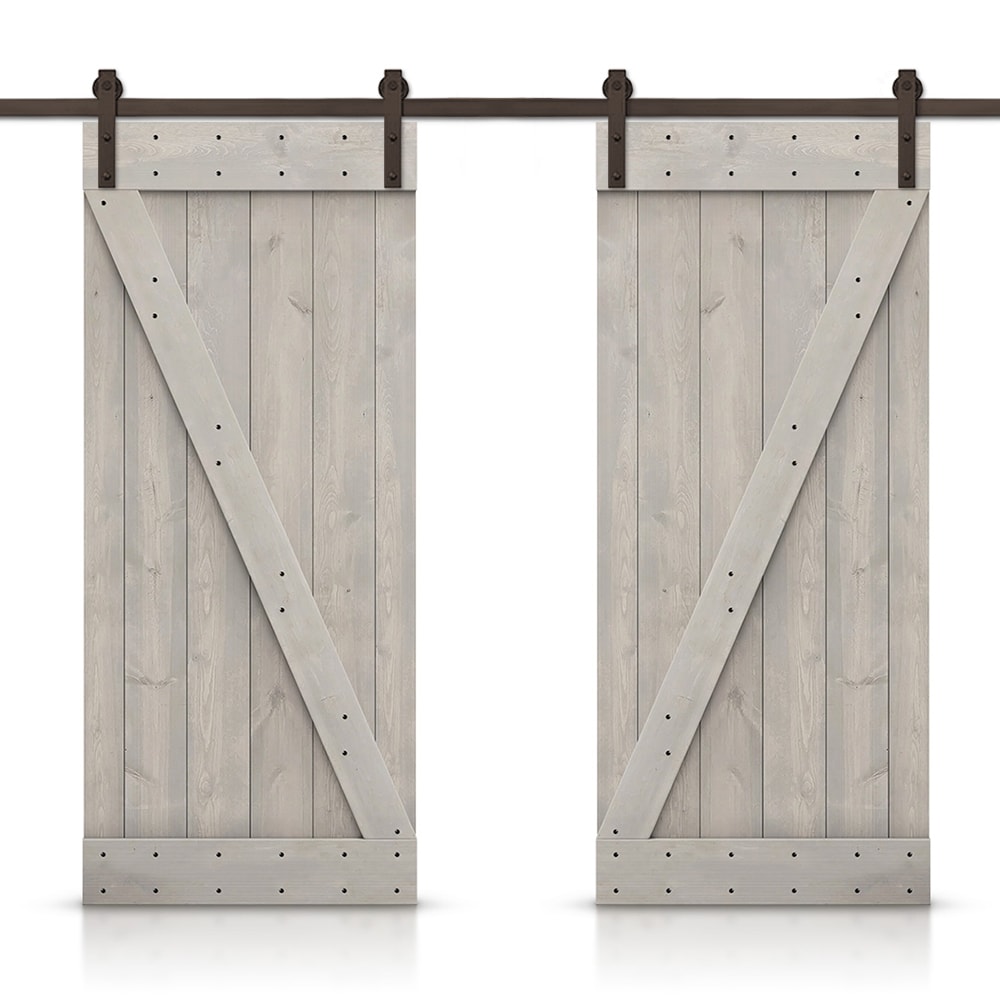 CALHOME CN+(2)SAB-79+B38SVG 76-in x 84-in Silver Gray Stained Wood Solid core Double Barn Door (Hardware Included)