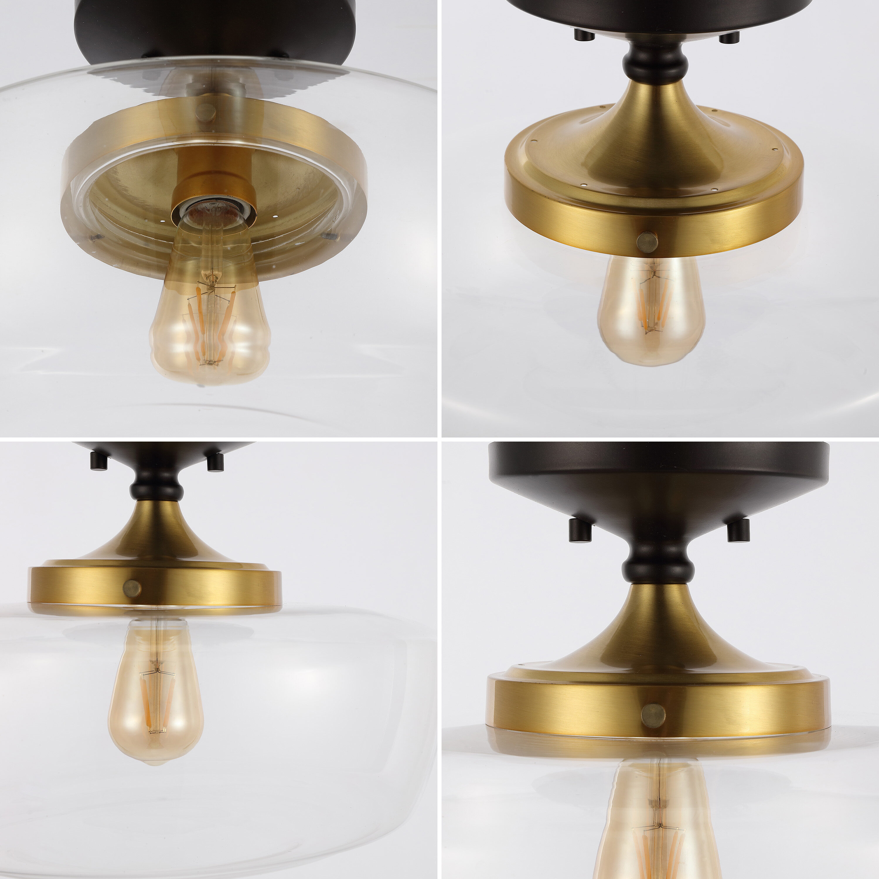 Marfa 14" Clear Glass and Brass Gold Farmhouse LED Flush Mount