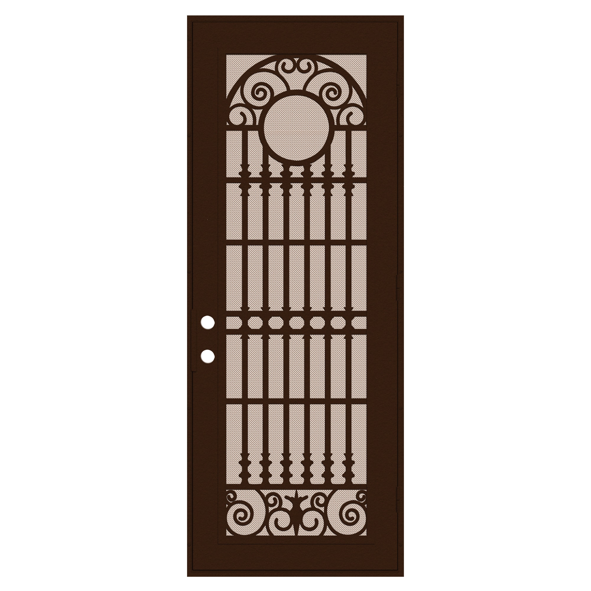 TITAN 3S2029EM1CPP7A Premium Aluminum Security Door 36-in x 96-in Copper Aluminum Surface mount Left-hand outswing Security Door with Desert Sand Screen and Double bore