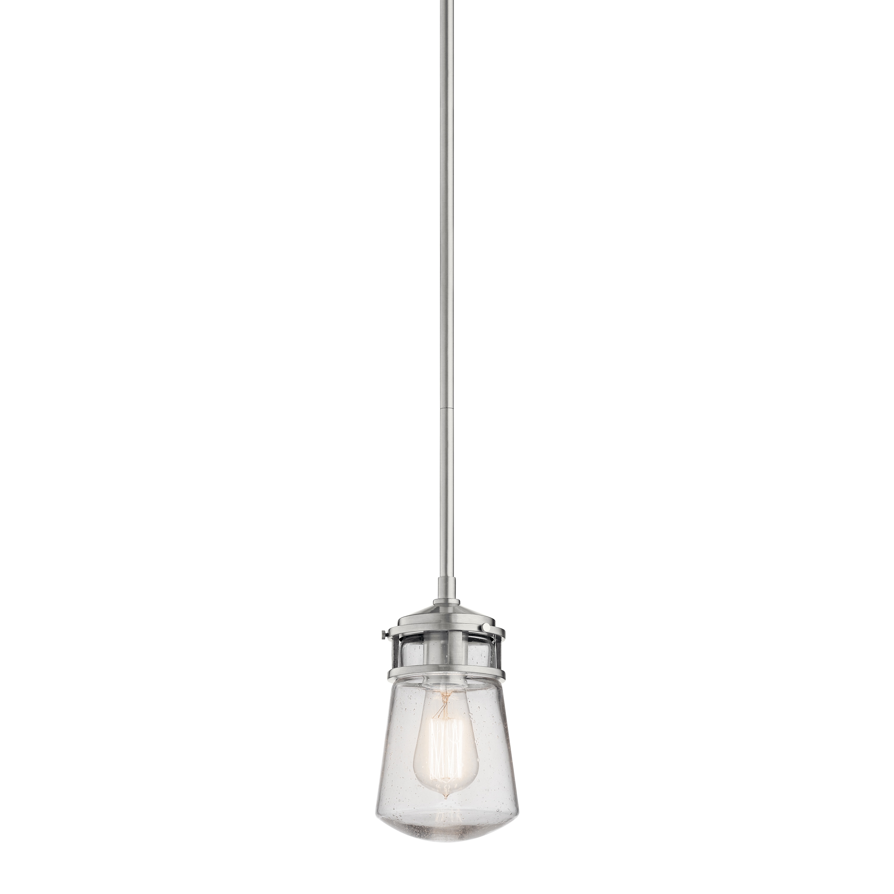 Kichler 49446BA Lyndon 1 -Light Brushed Aluminum Farmhouse Seeded glass Jar Small Indoor/Outdoor Hanging Pendant light