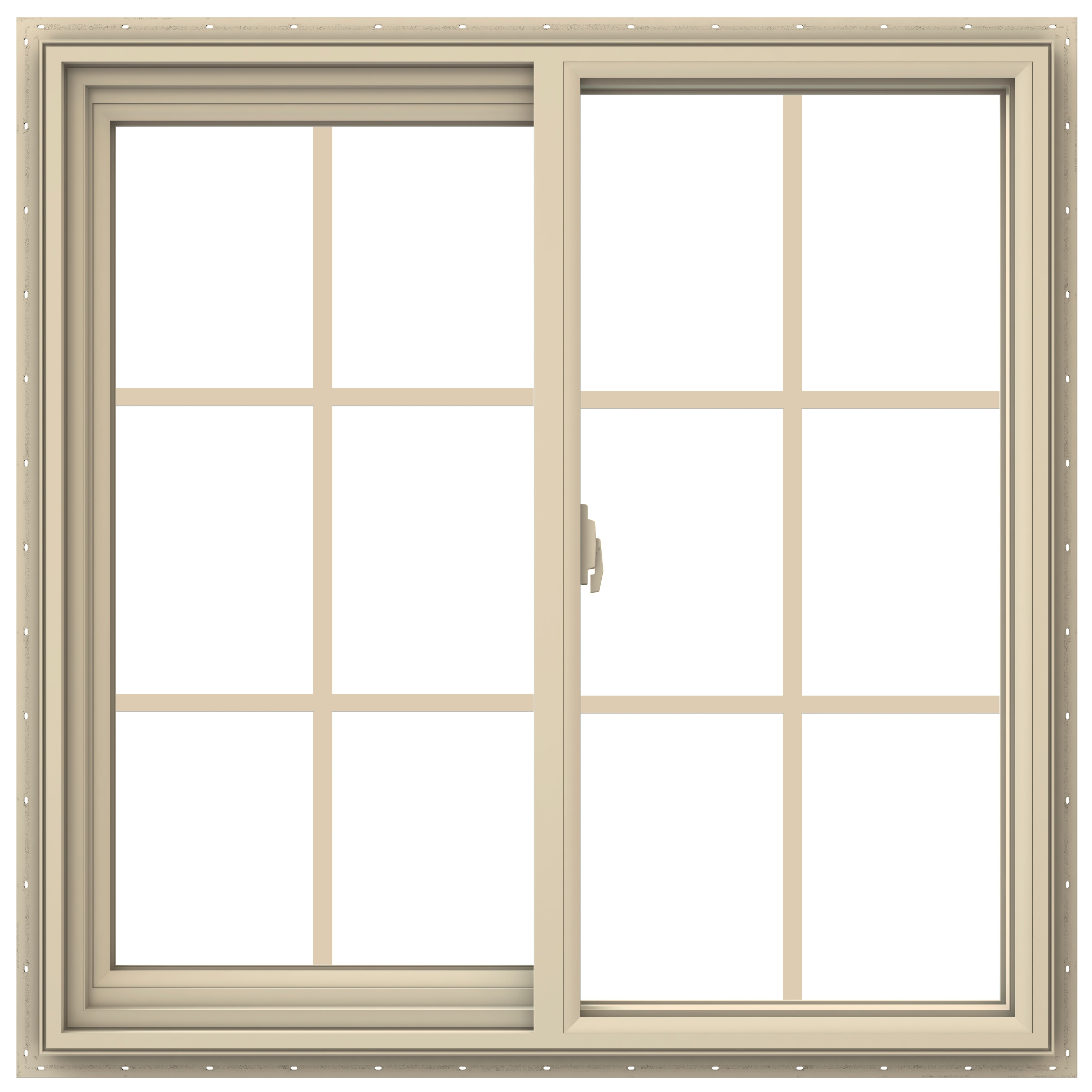 JELD-WEN LOWOLJW138500689 V-2500 35-1/2-in x 35-1/2-in Almond Exterior Almond Interior Left-Handed Vinyl Sliding Window Annealed Glass with Grids (Full Screen Included)