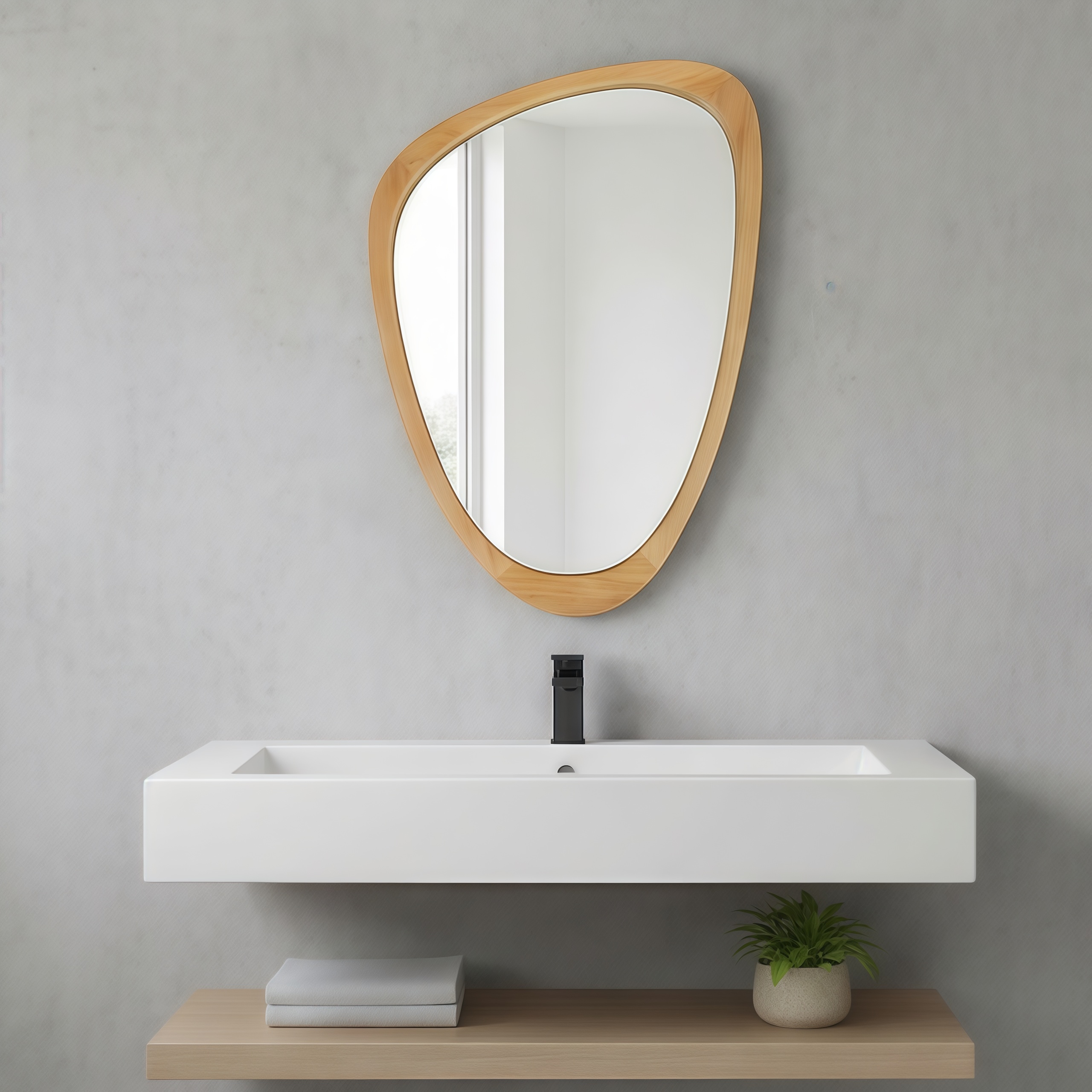 KTMBDW Irregular Wall Mirror Asymmetrical Mirror -(20x30) Wood Framed Mirror for Bathroom Living Room Decorative Modern Boho Decor -Oak