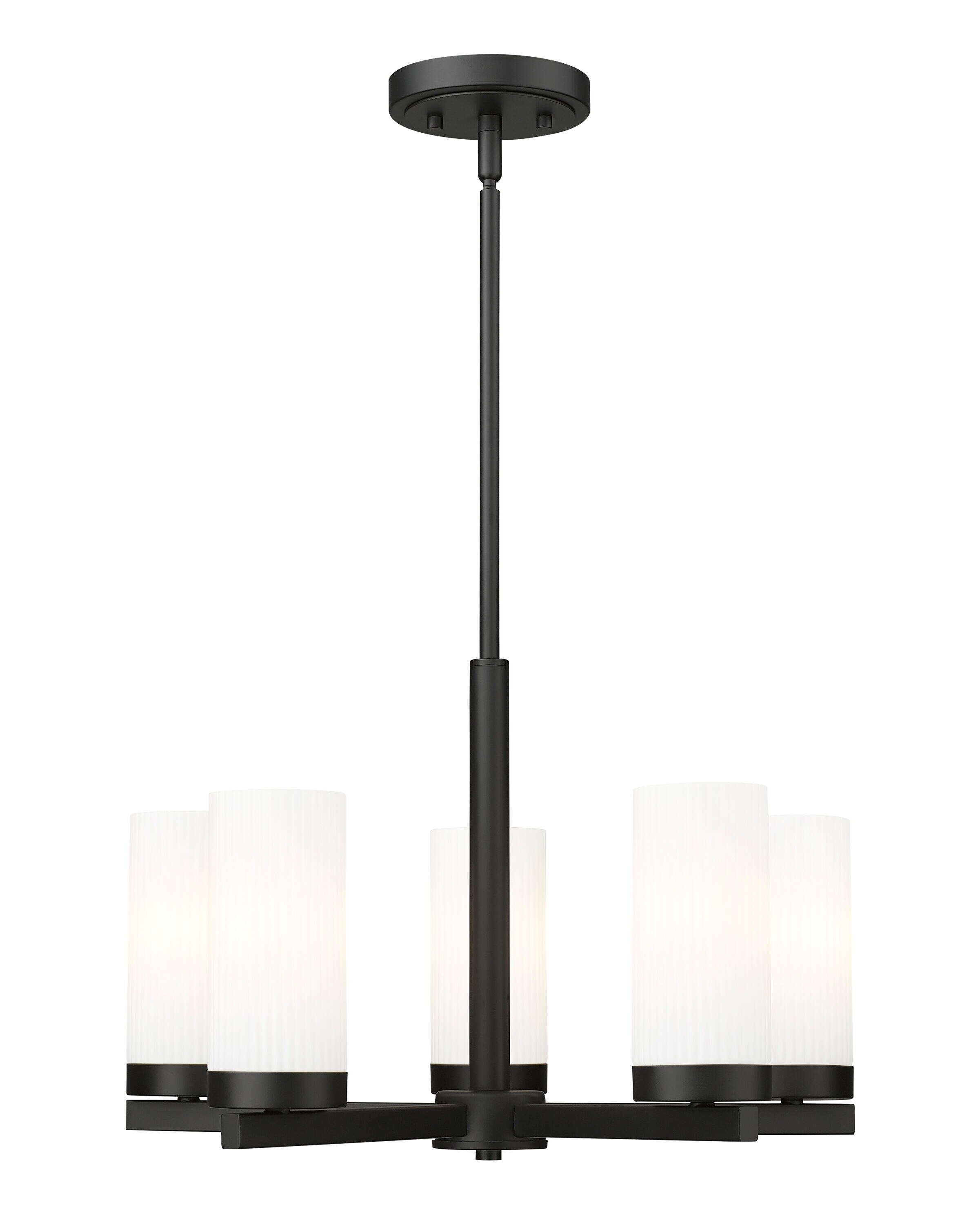 Matte Black Mini Chandelier with White Glass Shades